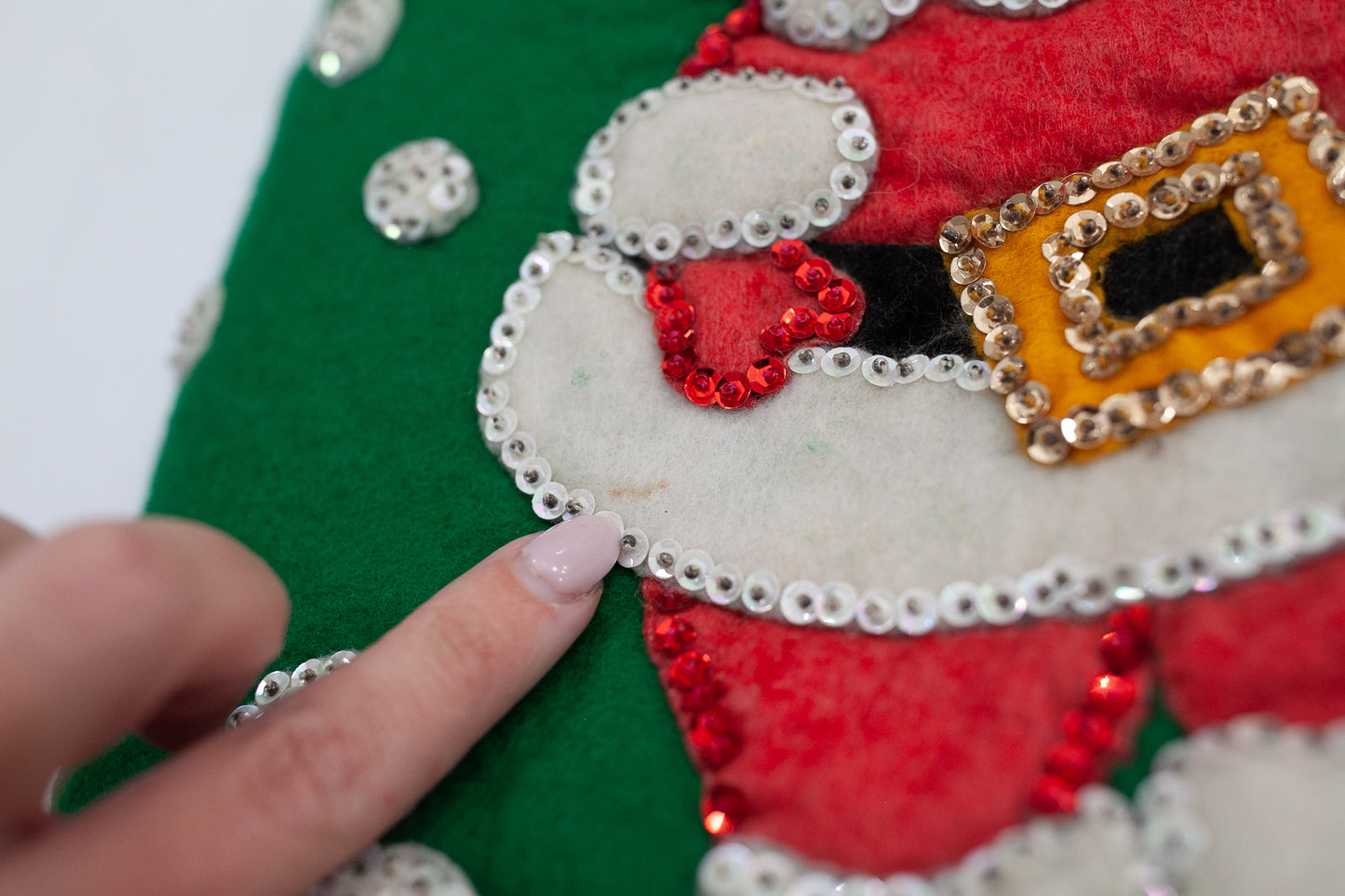 Vintage Completed Bucilla Felt and Sequin Noel Christmas Santa and Snowman Tree Skirt