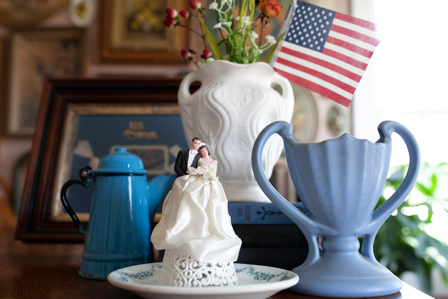 Vintage Blue Vase - Double Handed Trophy Vase -Camark Pottery