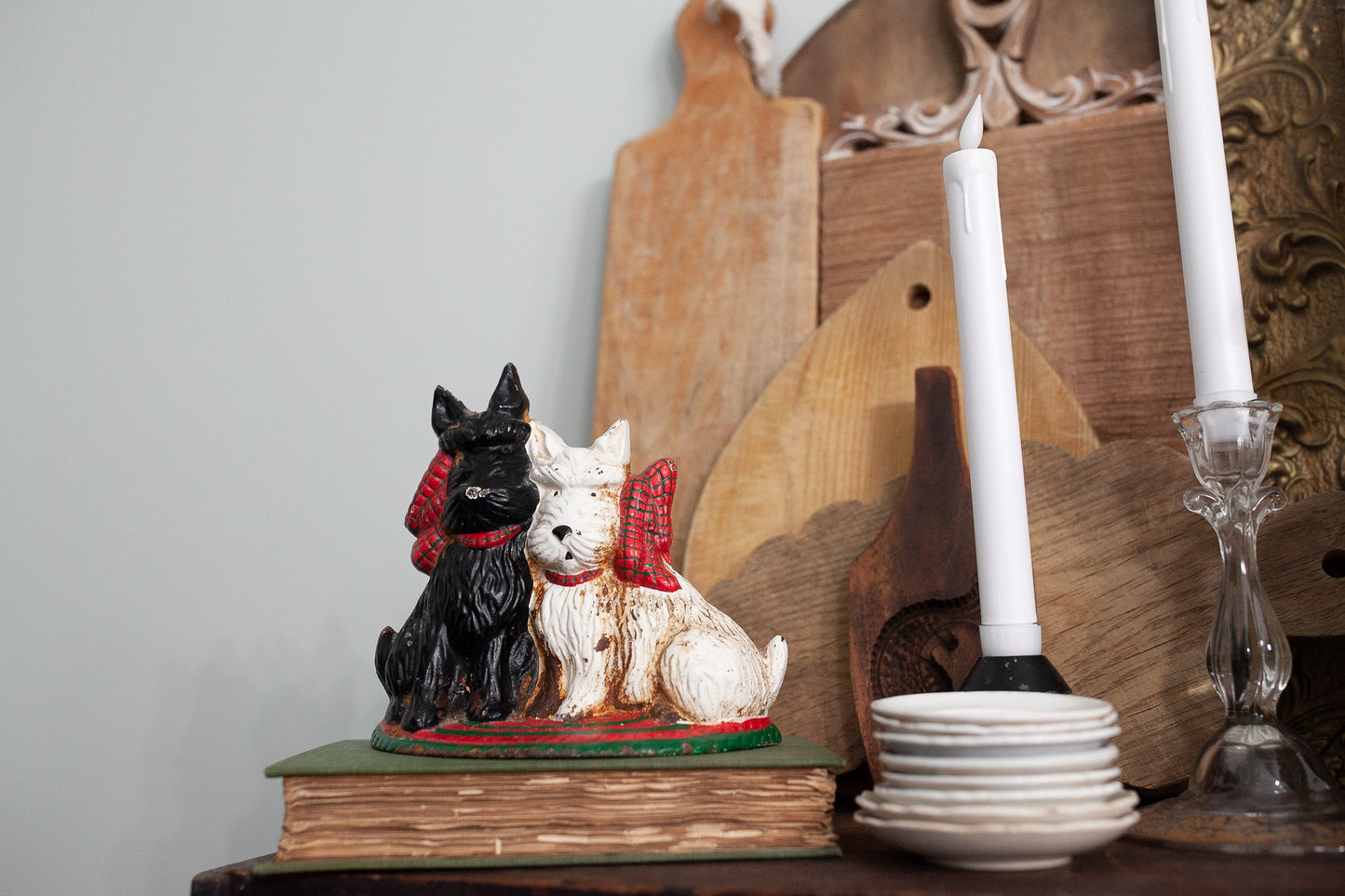 Vintage Door Stop - Cast Iron Scottish Terrier Dogs - Dog Doorstop -Christmas doorstop
