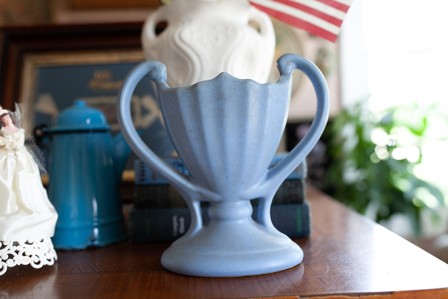 Vintage Blue Vase - Double Handed Trophy Vase -Camark Pottery