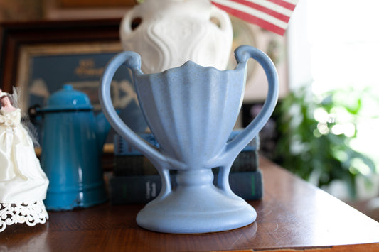 Vintage Blue Vase - Double Handed Trophy Vase -Camark Pottery