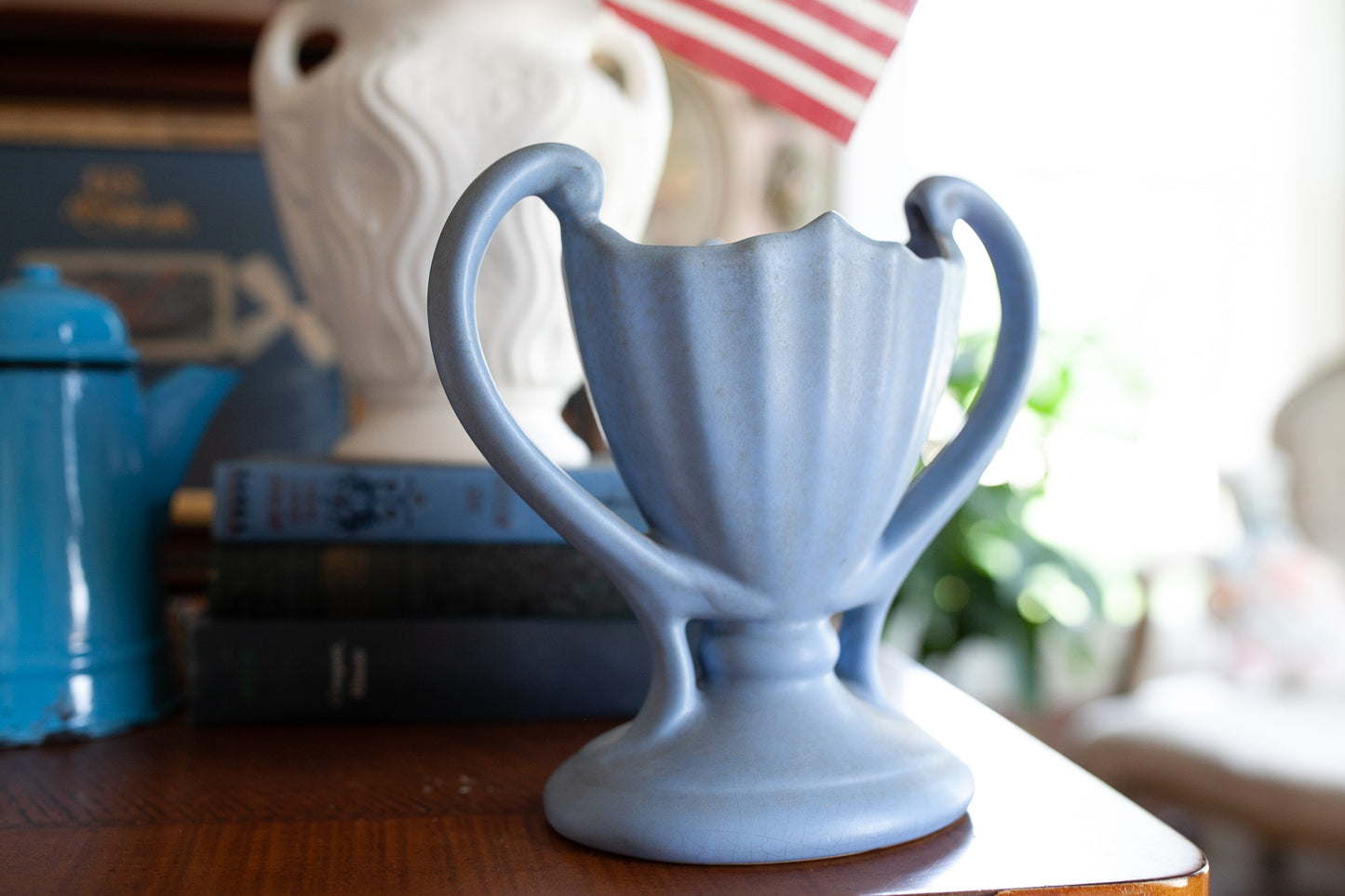 Vintage Blue Vase - Double Handed Trophy Vase -Camark Pottery