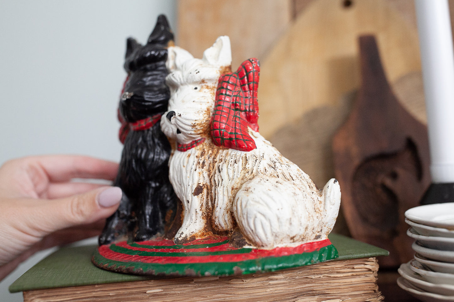 Vintage Door Stop - Cast Iron Scottish Terrier Dogs - Dog Doorstop -Christmas doorstop