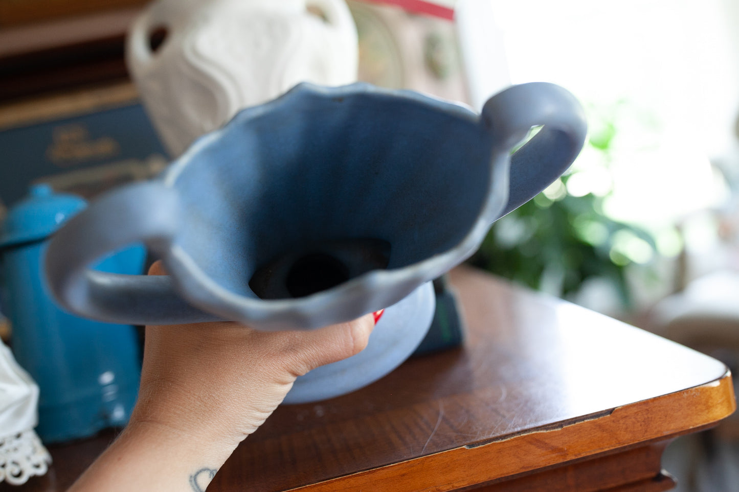Vintage Blue Vase - Double Handed Trophy Vase -Camark Pottery