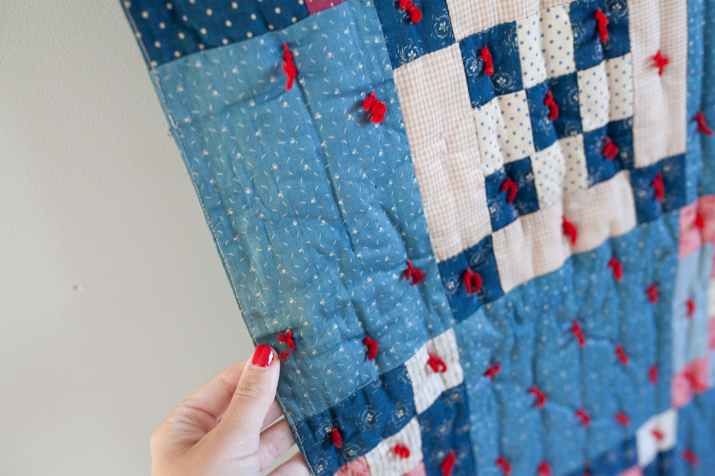 Vintage Quilt - Red White and Blue Quilt - Tie Quilt -9 patch
