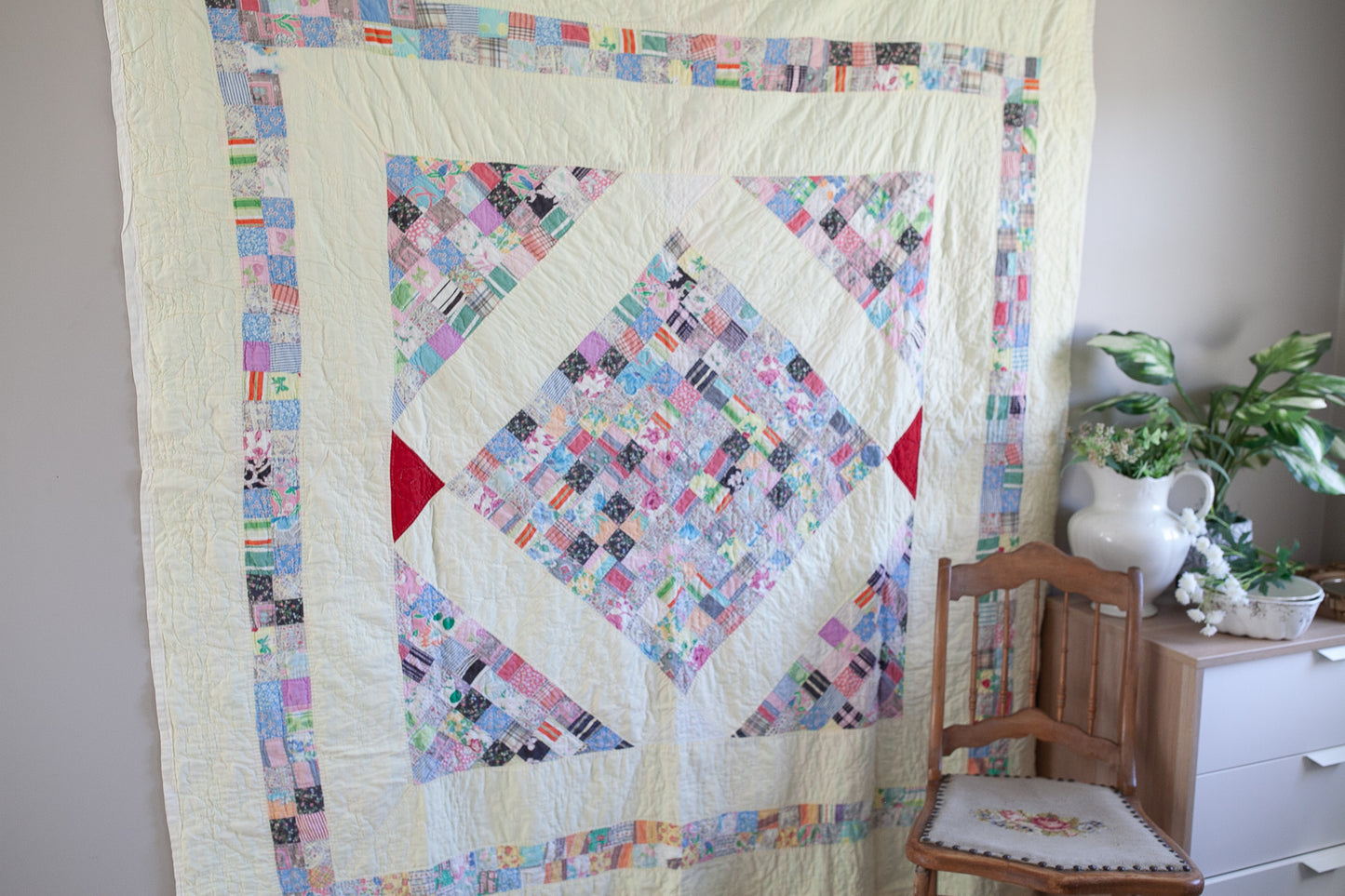 Vintage Quilt -Scrappy Quilt - Yellow Quilt