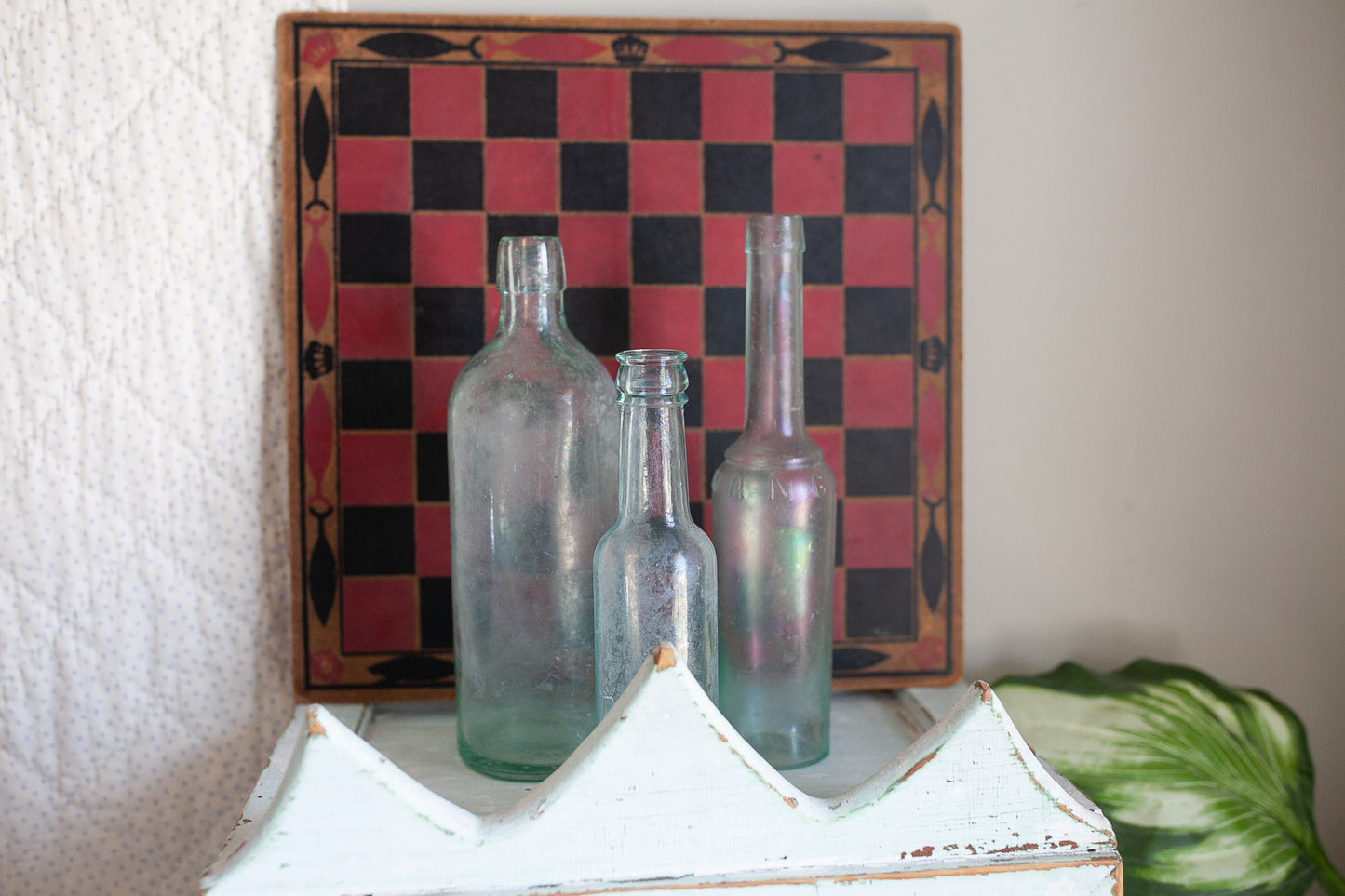 Vintage Glass Bottles - Aqua Glass Bottles -Set of 3