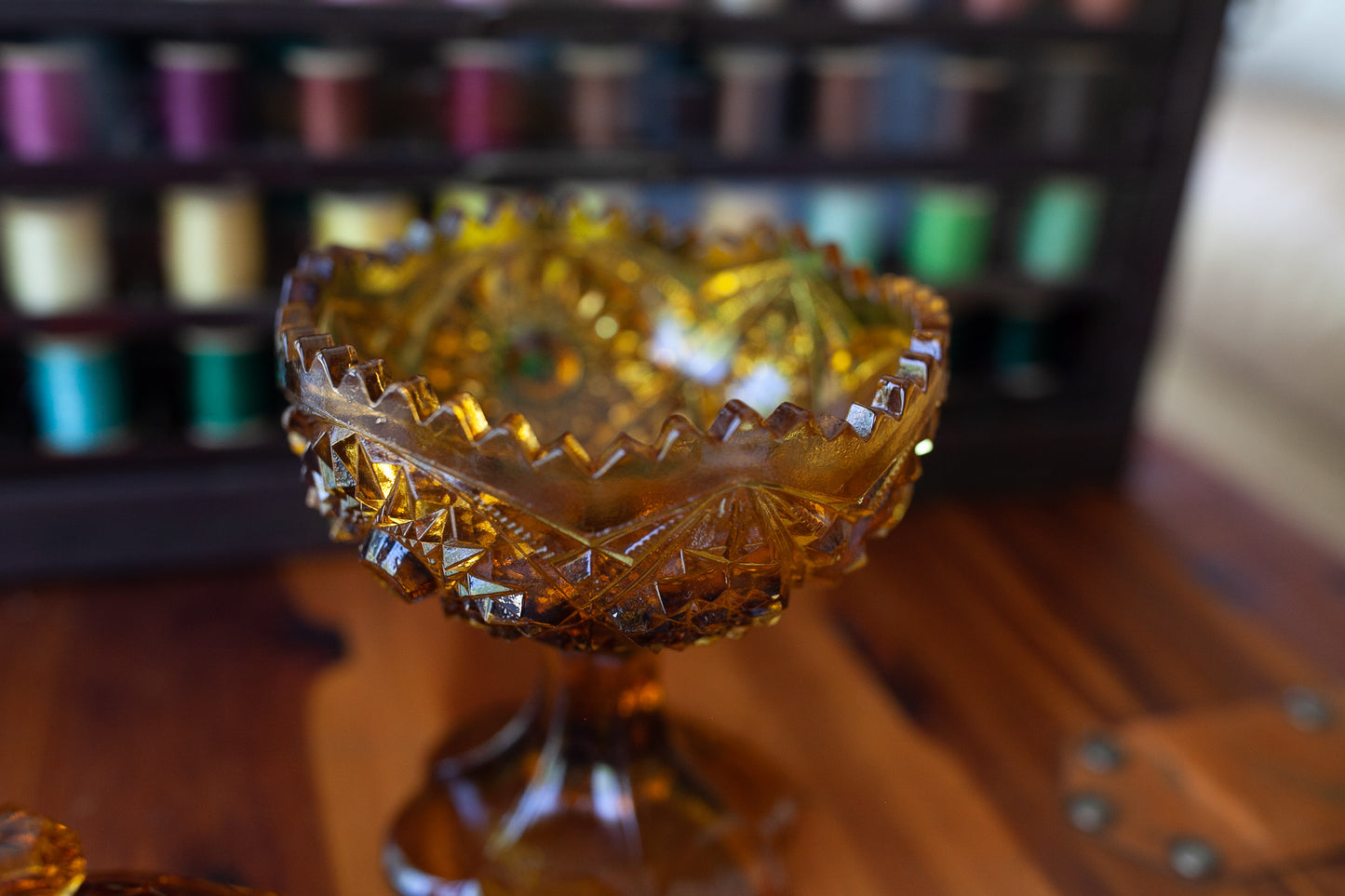 Vintage Amber Glass - Sawtooth serving bowl with lid