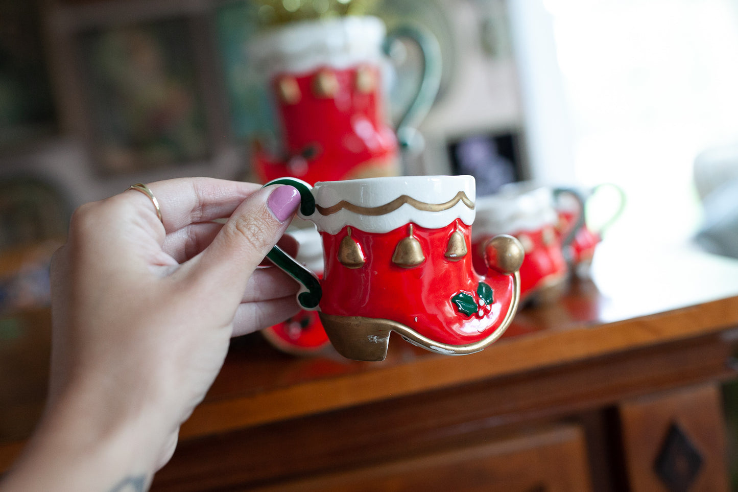 Christmas Mug Set - Vintage Mugs- Elf Shoes - Christmas Mugs- Elf Boots