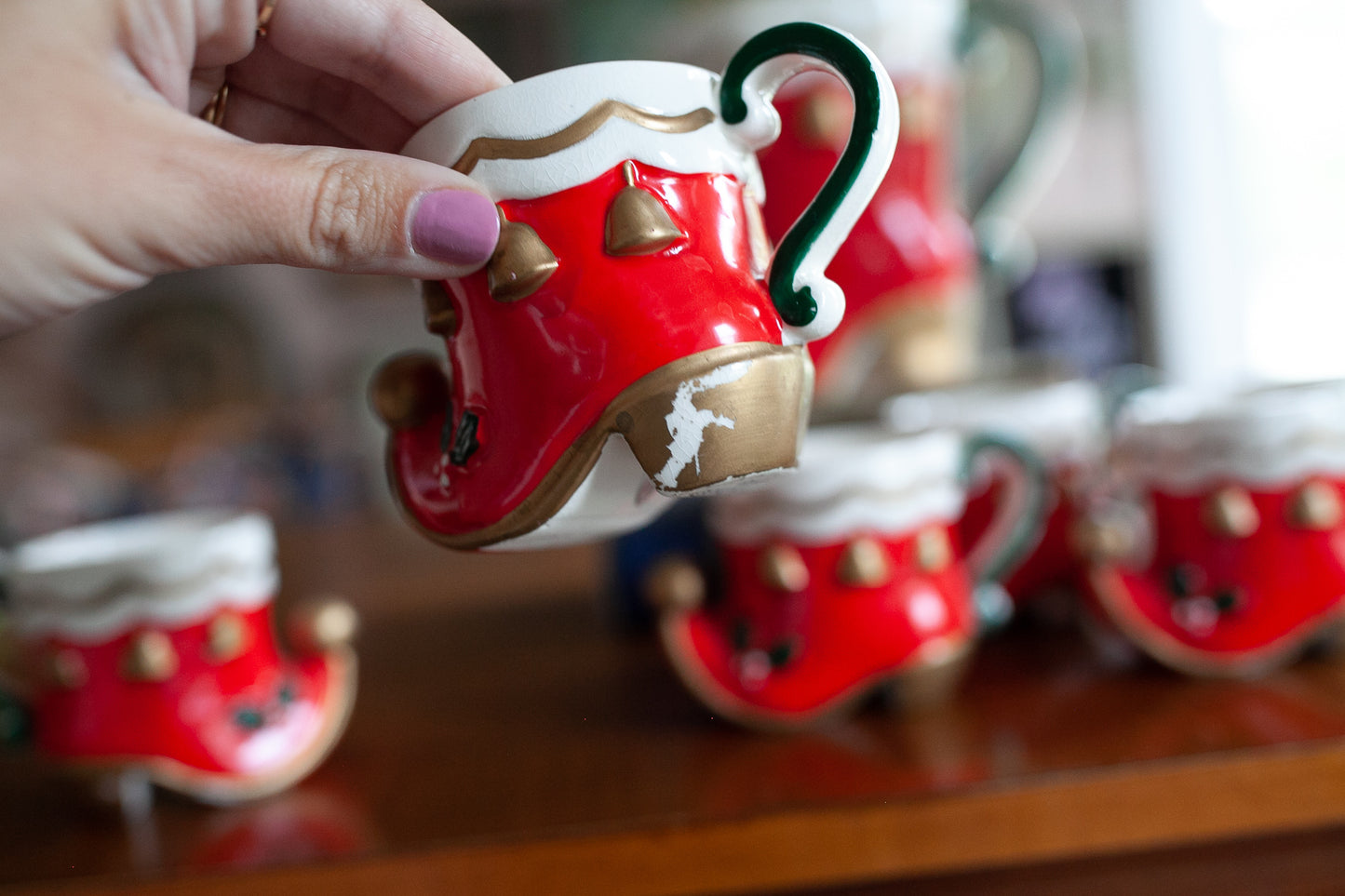Christmas Mug Set - Vintage Mugs- Elf Shoes - Christmas Mugs- Elf Boots