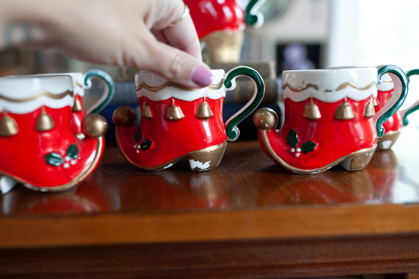 Christmas Mug Set - Vintage Mugs- Elf Shoes - Christmas Mugs- Elf Boots