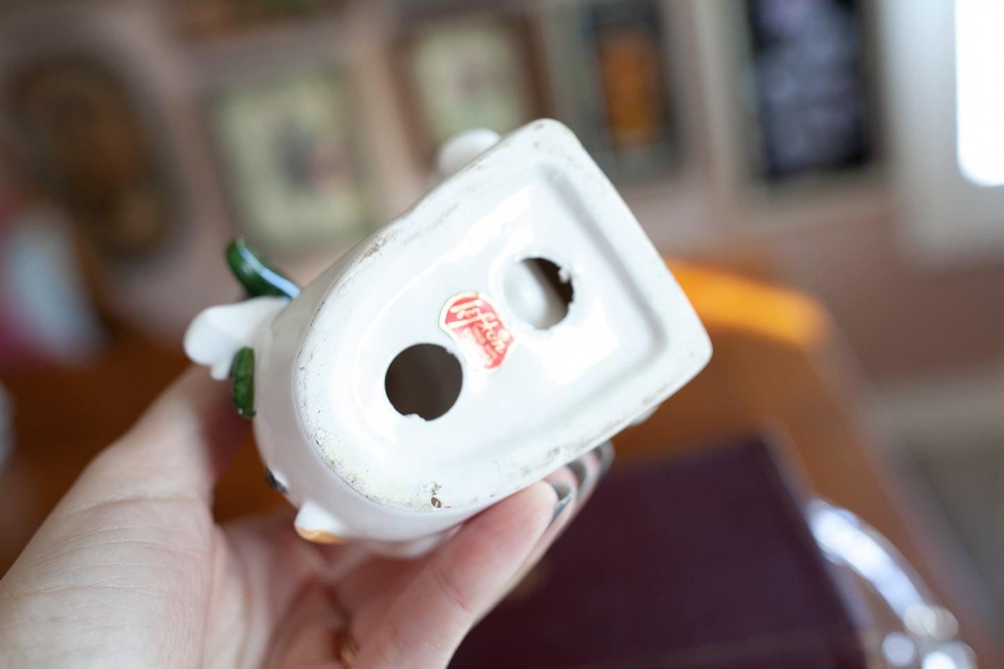 Vintage Ceramic Napkin Holder of Snowman Wearing a Top Hat with Broom and Scarf by Lefton Japan