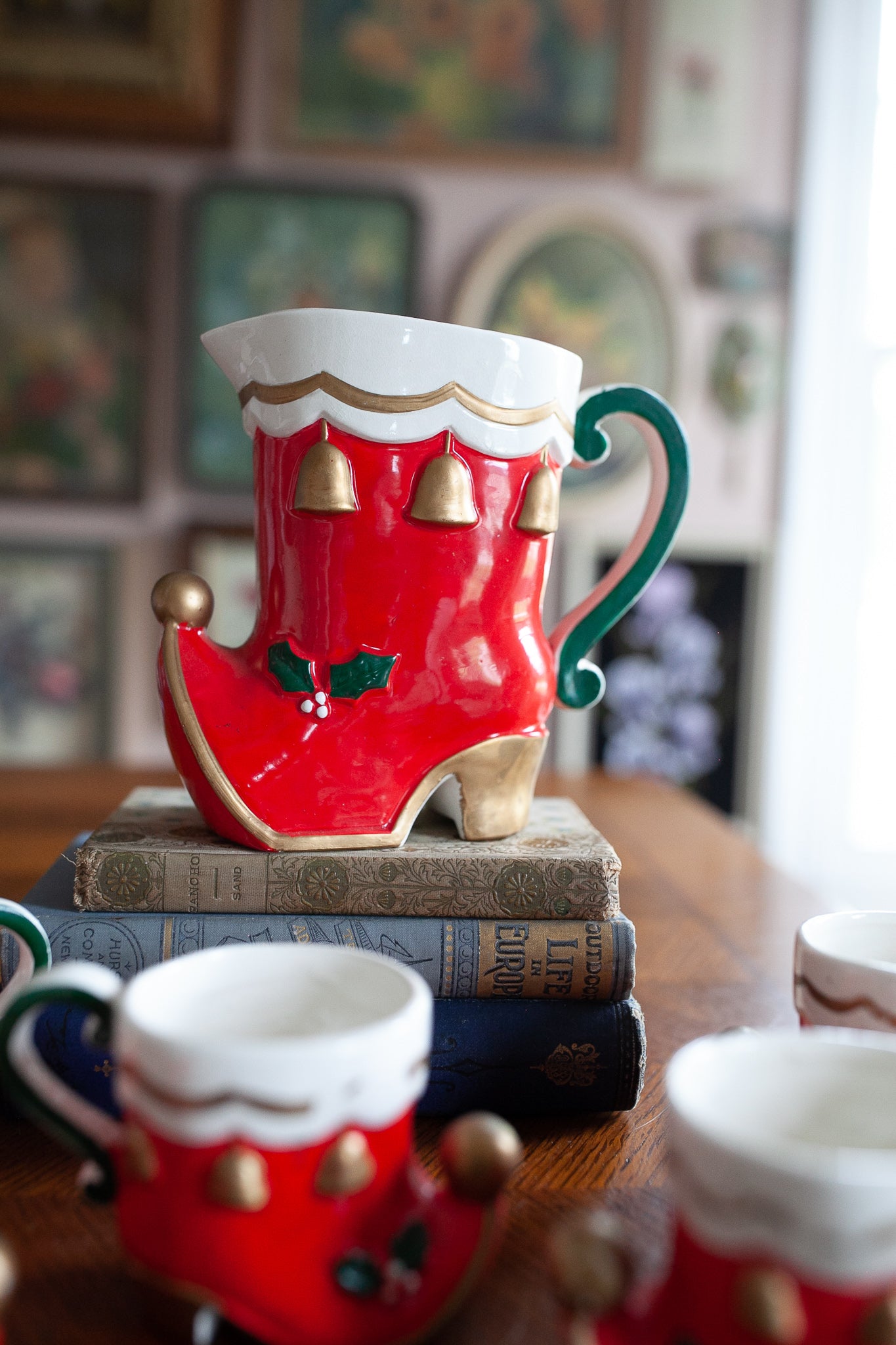 Christmas Mug Set - Vintage Mugs- Elf Shoes - Christmas Mugs- Elf Boots