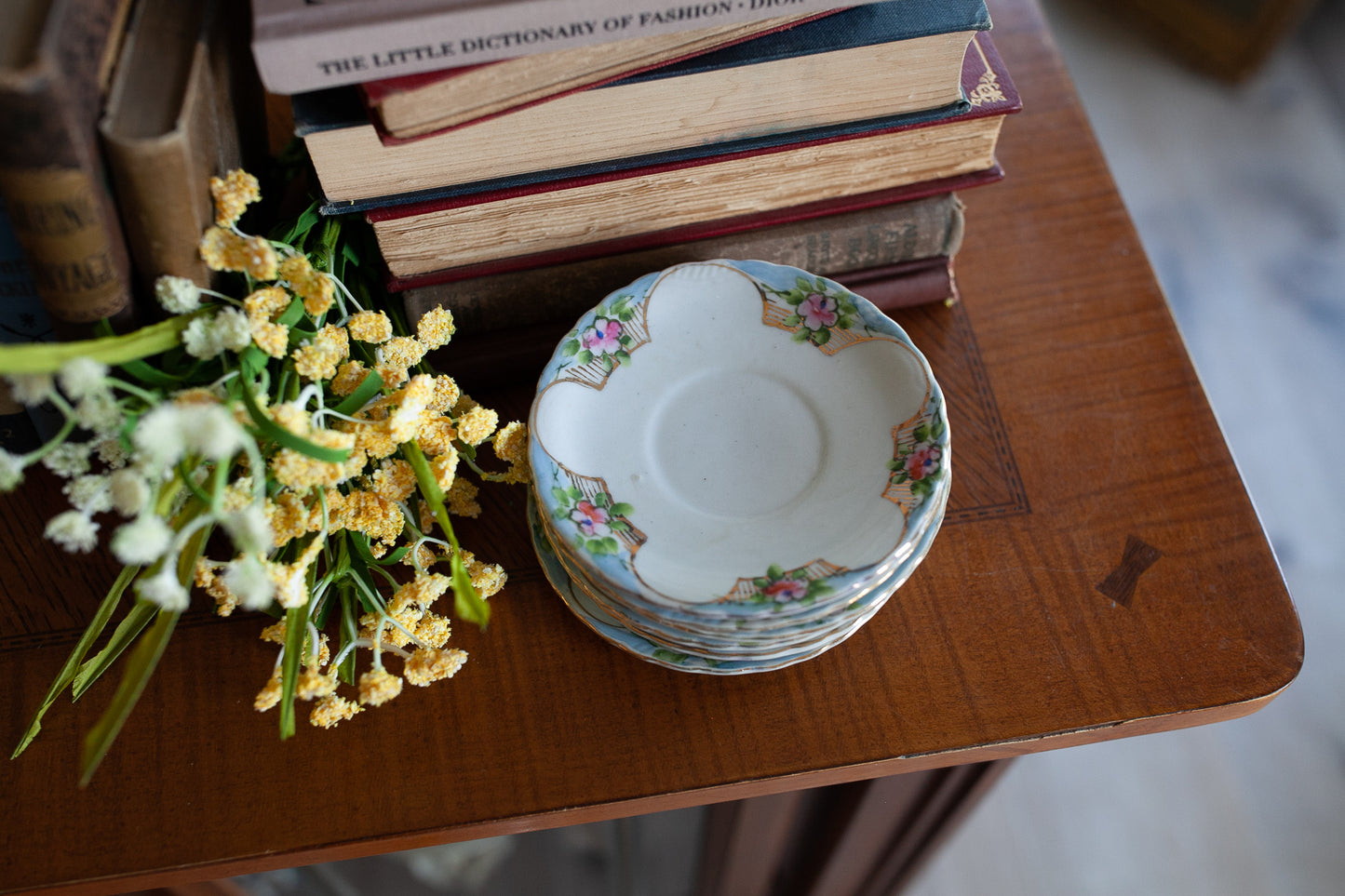 Vintage Saucers -Made in Japan -Floral Plates - Set of 6 Pink Floral