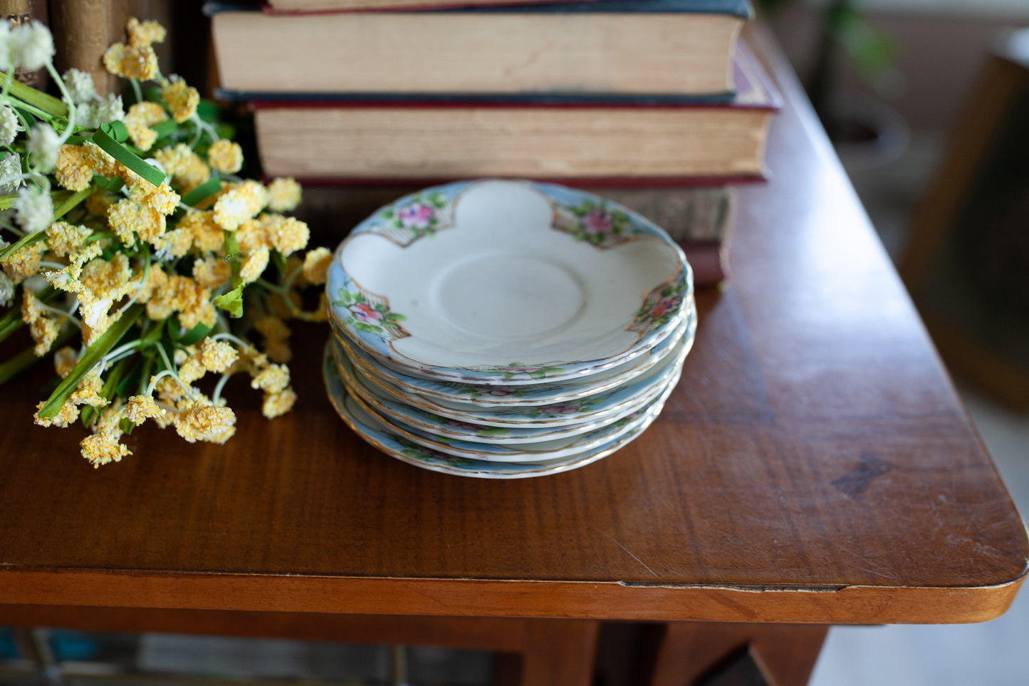 Vintage Saucers -Made in Japan -Floral Plates - Set of 6 Pink Floral
