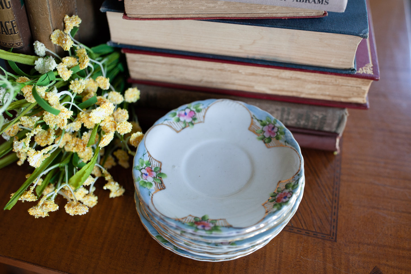 Vintage Saucers -Made in Japan -Floral Plates - Set of 6 Pink Floral