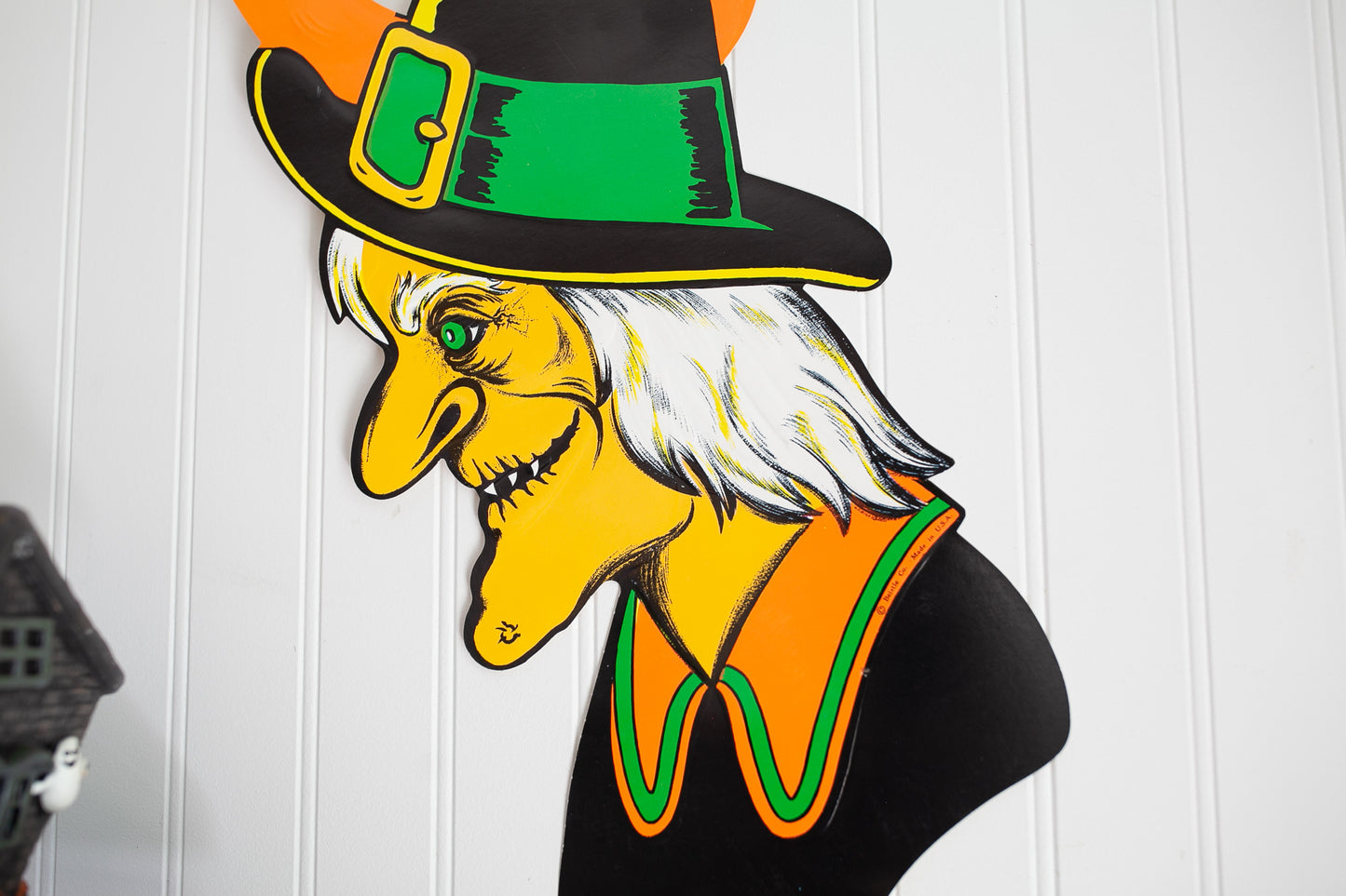 Vintage Halloween- Vintage Halloween Witch Grinning Half Moon, Large Die Cut, Beistle Co.