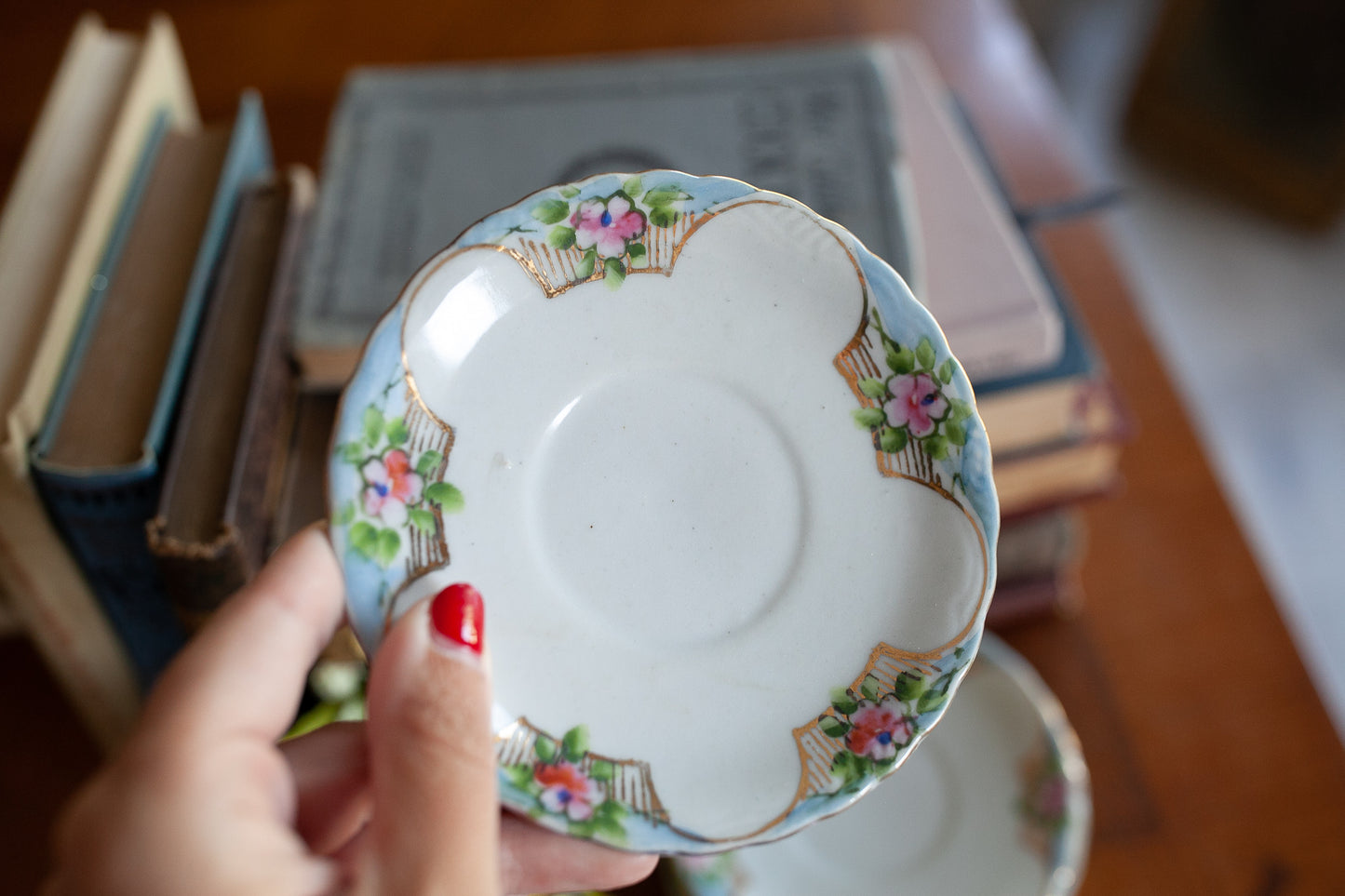 Vintage Saucers -Made in Japan -Floral Plates - Set of 6 Pink Floral