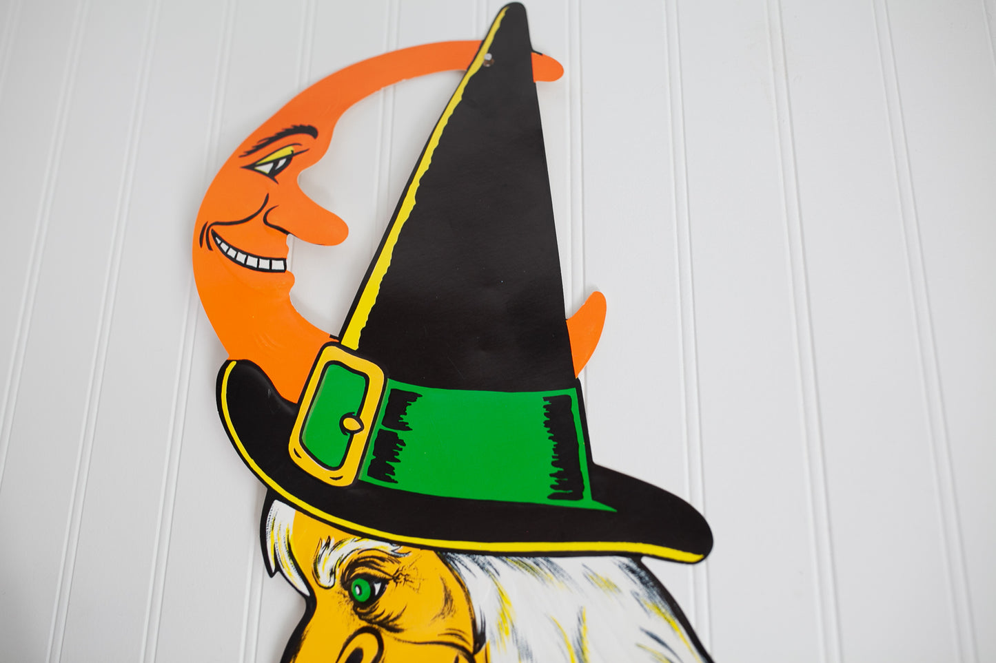 Vintage Halloween- Vintage Halloween Witch Grinning Half Moon, Large Die Cut, Beistle Co.
