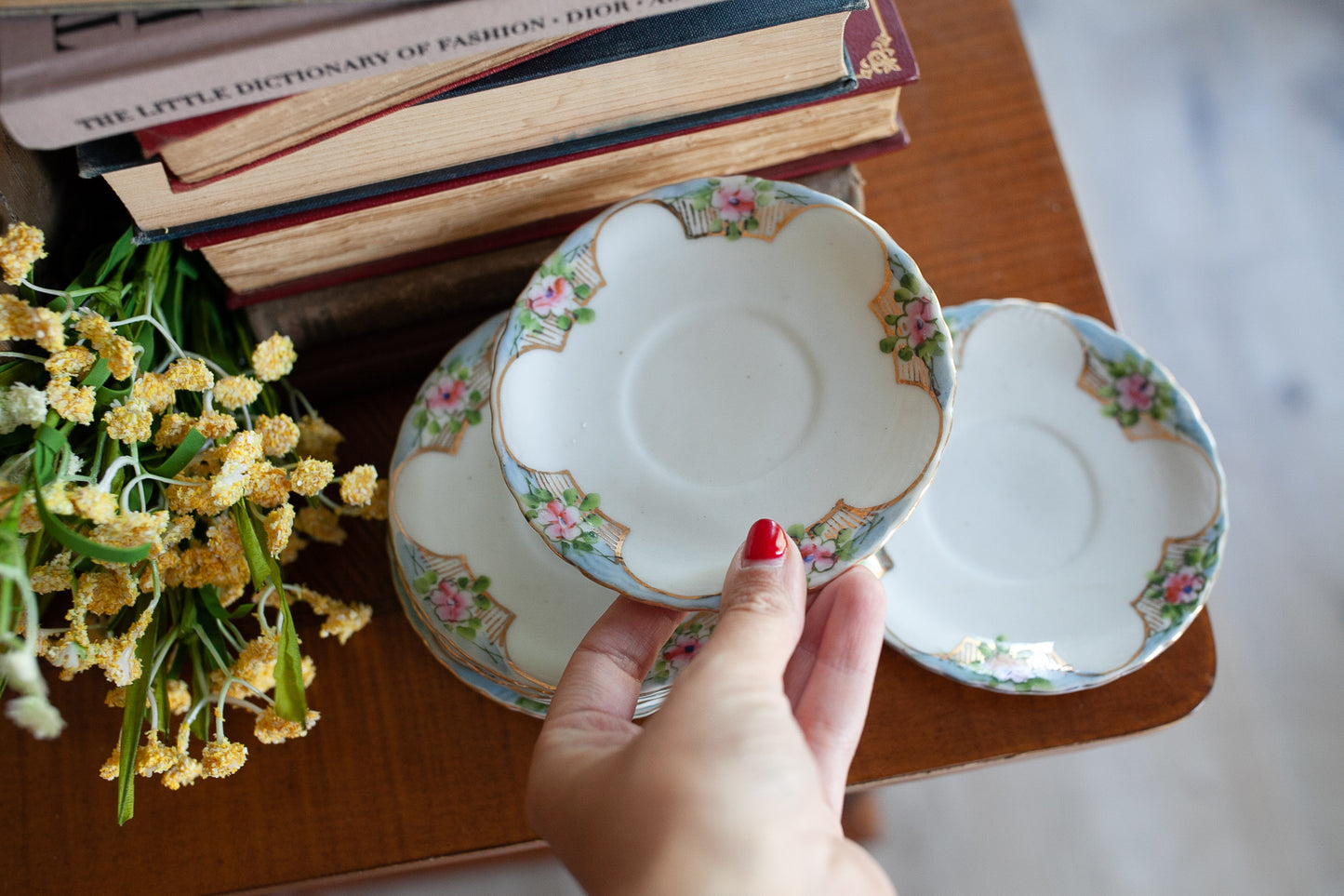 Vintage Saucers -Made in Japan -Floral Plates - Set of 6 Pink Floral