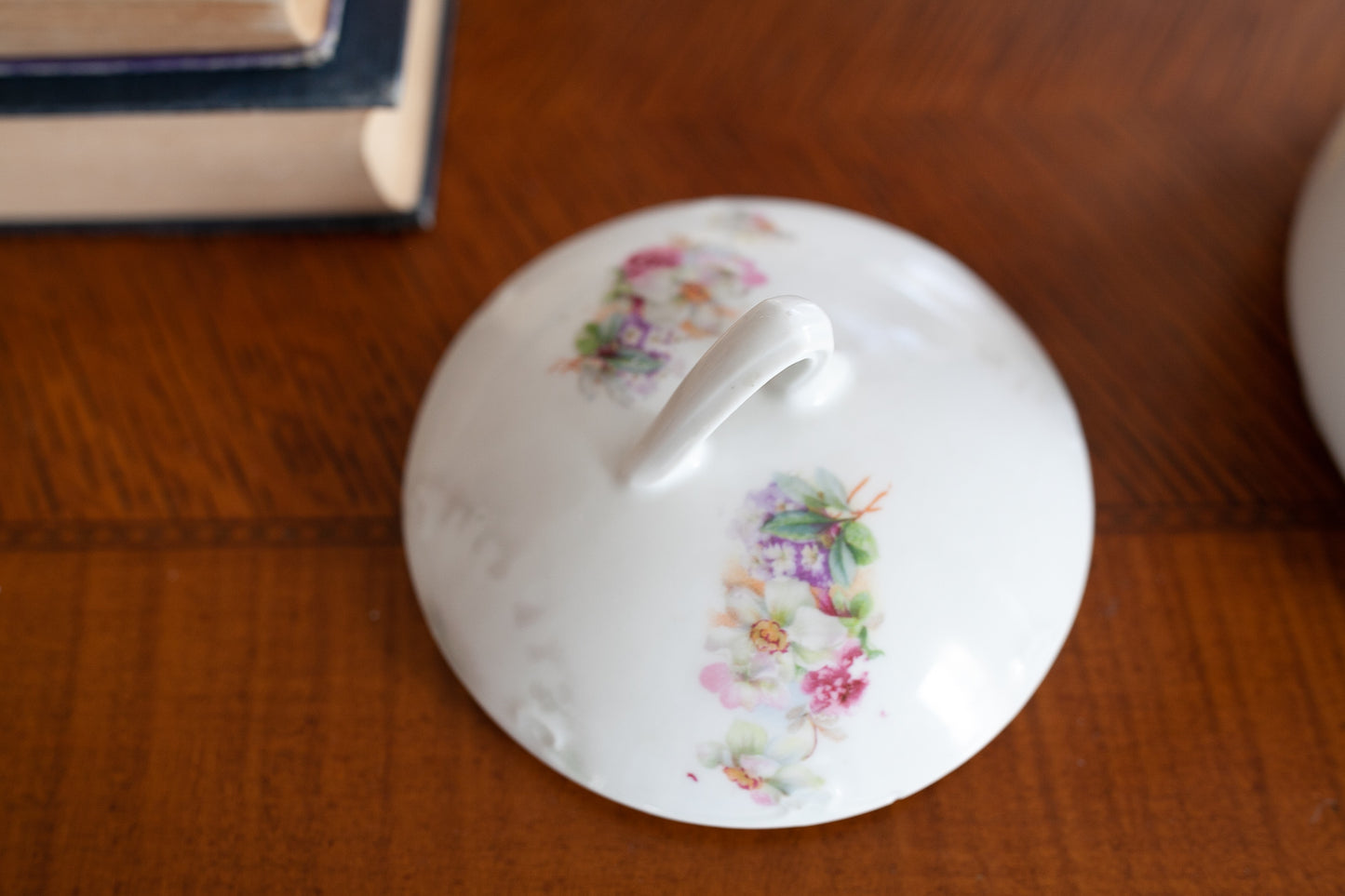 Vintage Biscuit Jar - Transferware Lidded Jar with Florals -Floral Jar