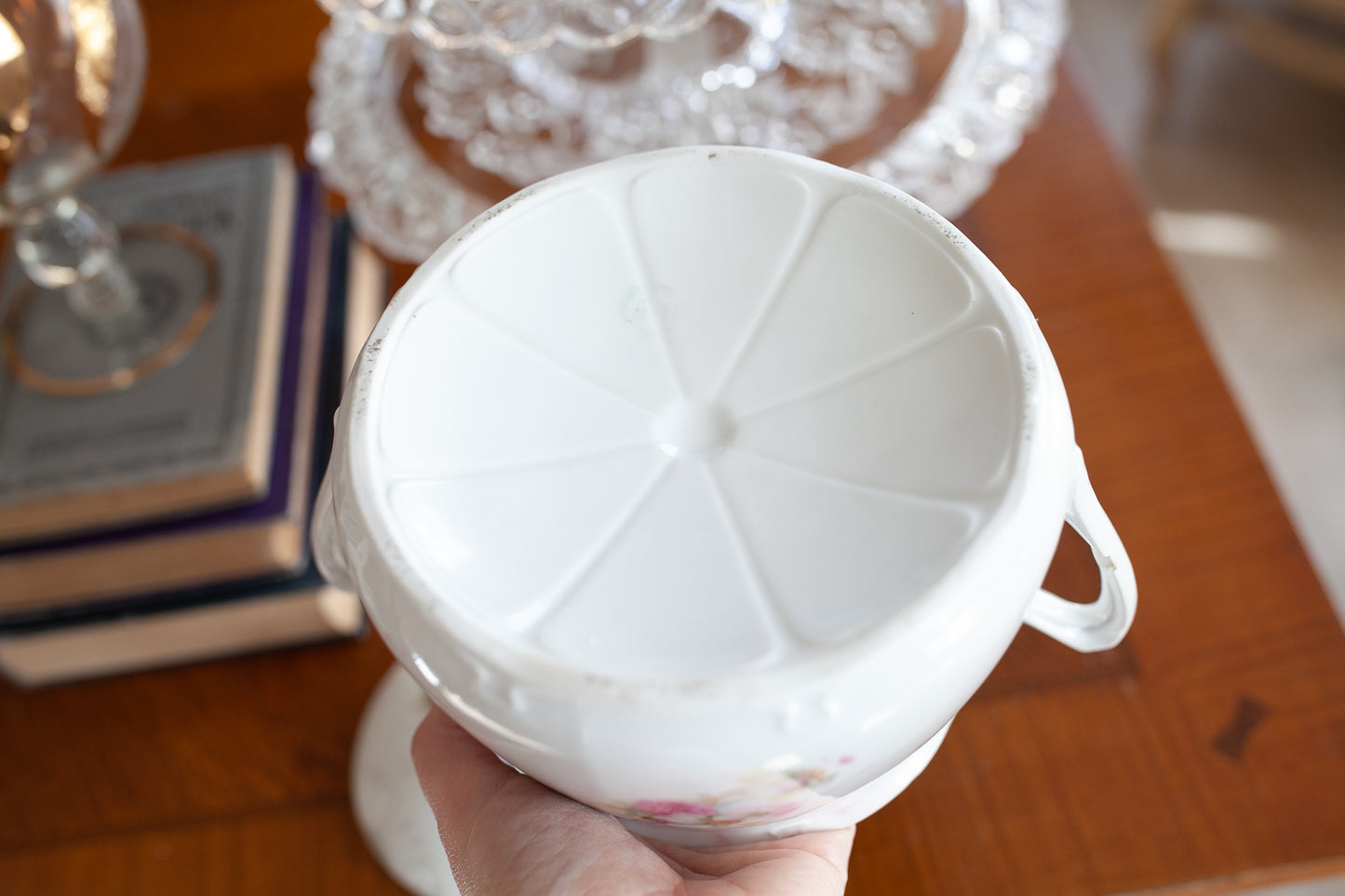 Vintage Biscuit Jar - Transferware Lidded Jar with Florals -Floral Jar