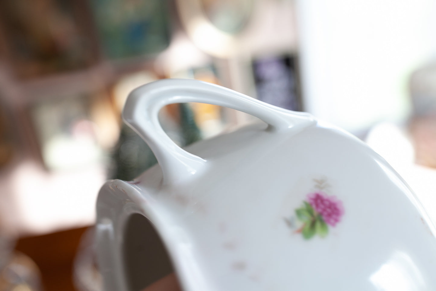 Vintage Biscuit Jar - Transferware Lidded Jar with Florals -Floral Jar