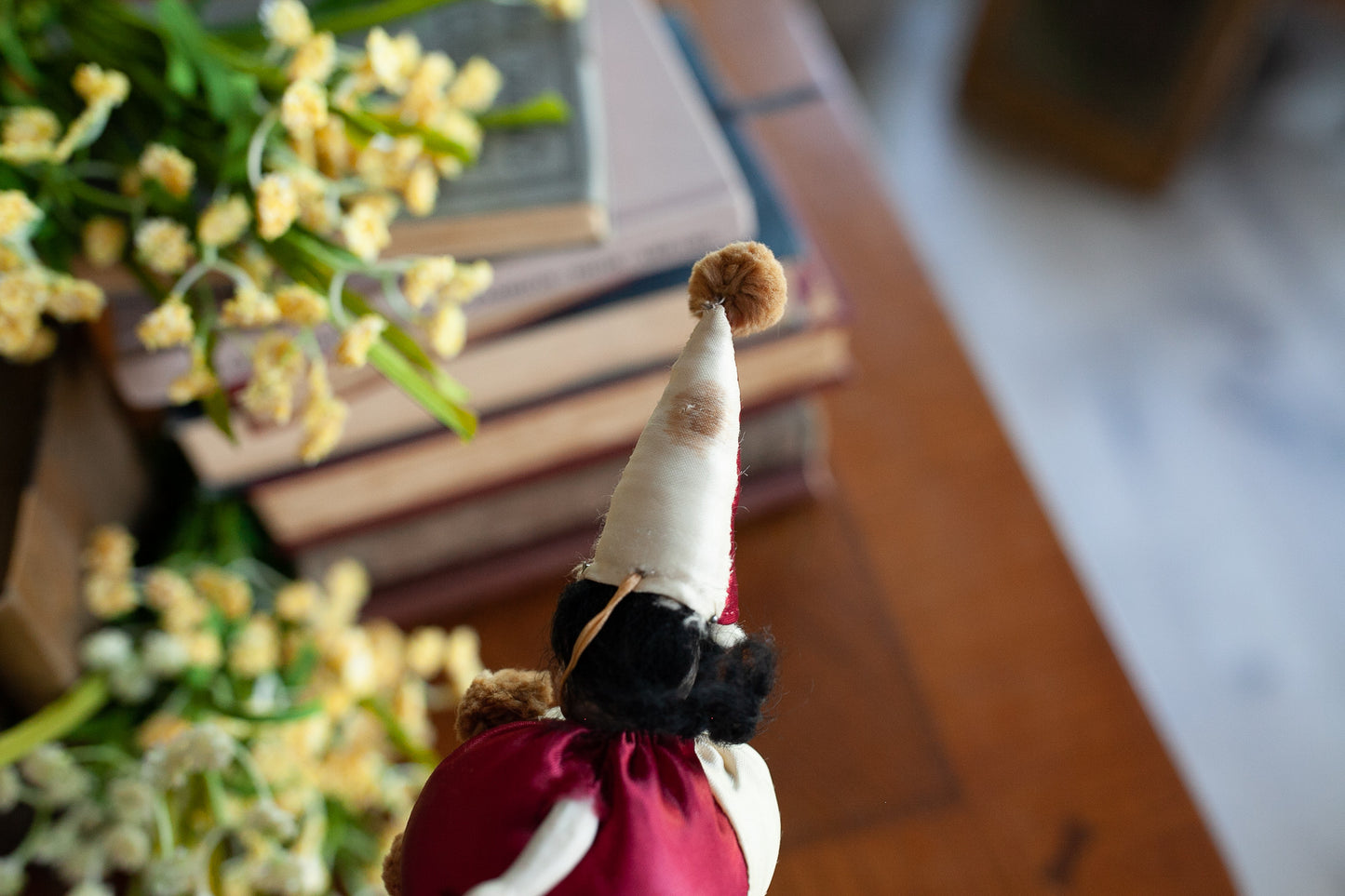 Antique German All Bisque Doll - Dressed in a silk Clown Suit