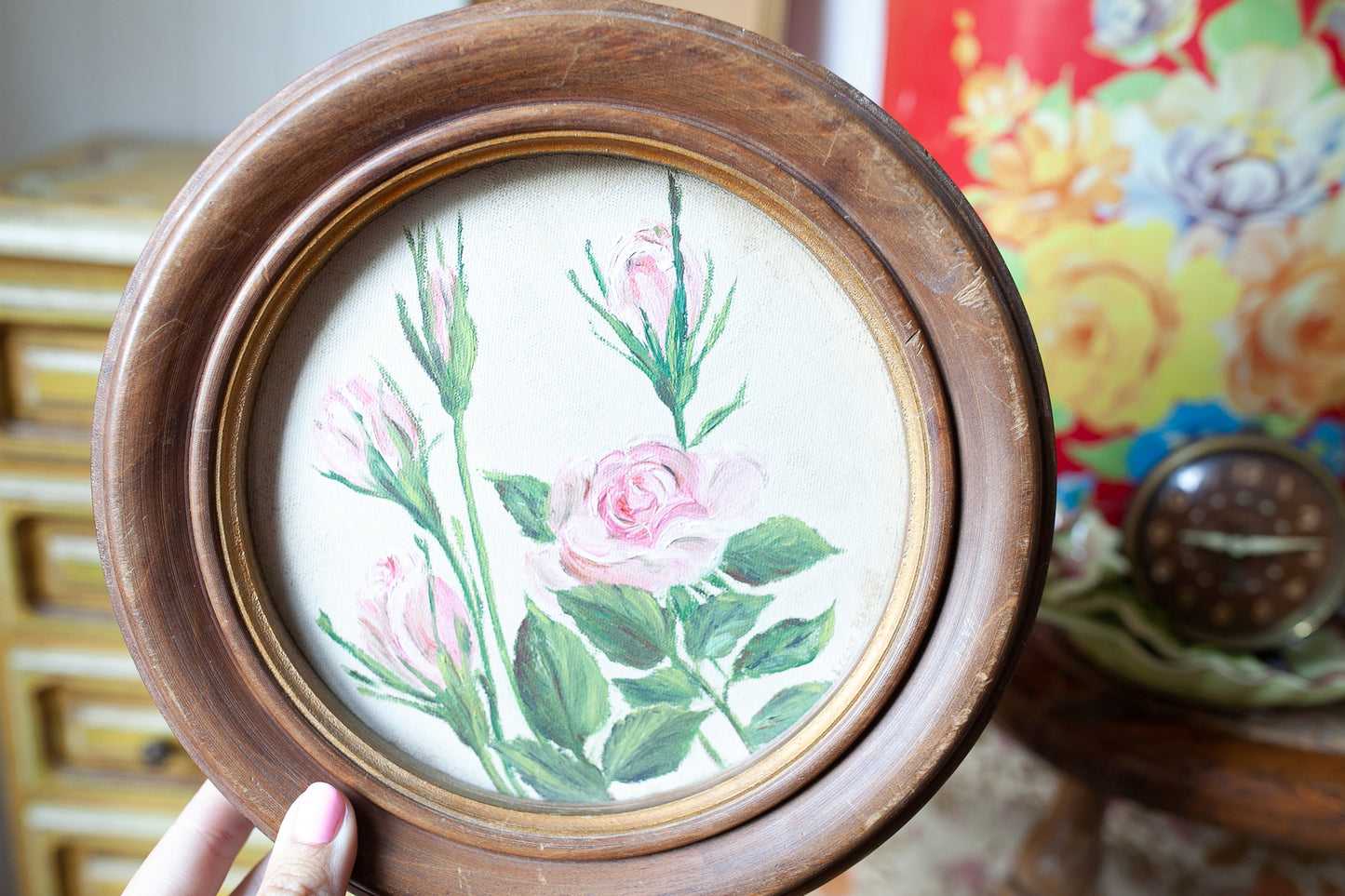 Vintage Floral - Pink Rose Floral- Circle Floral