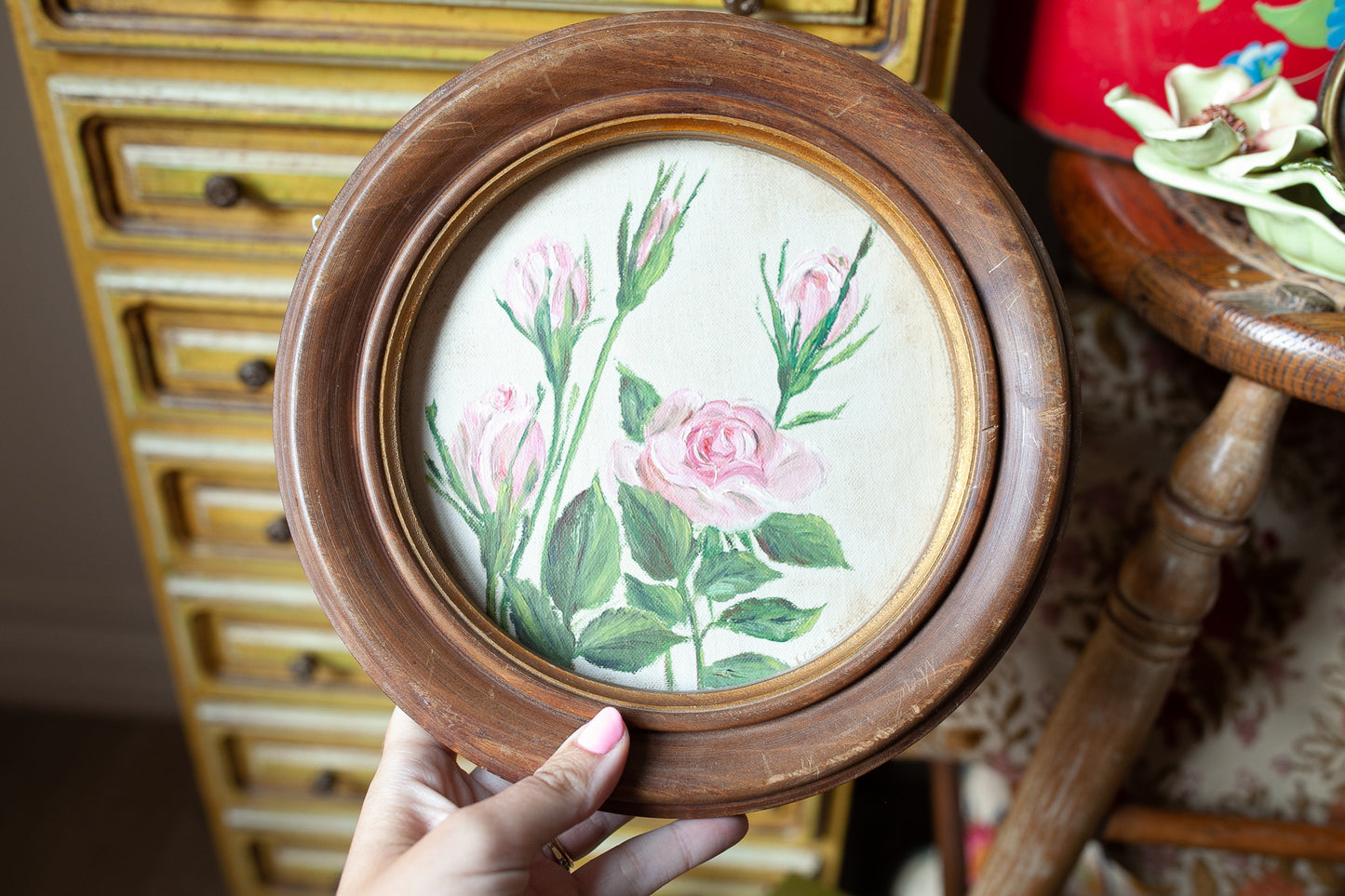Vintage Floral - Pink Rose Floral- Circle Floral