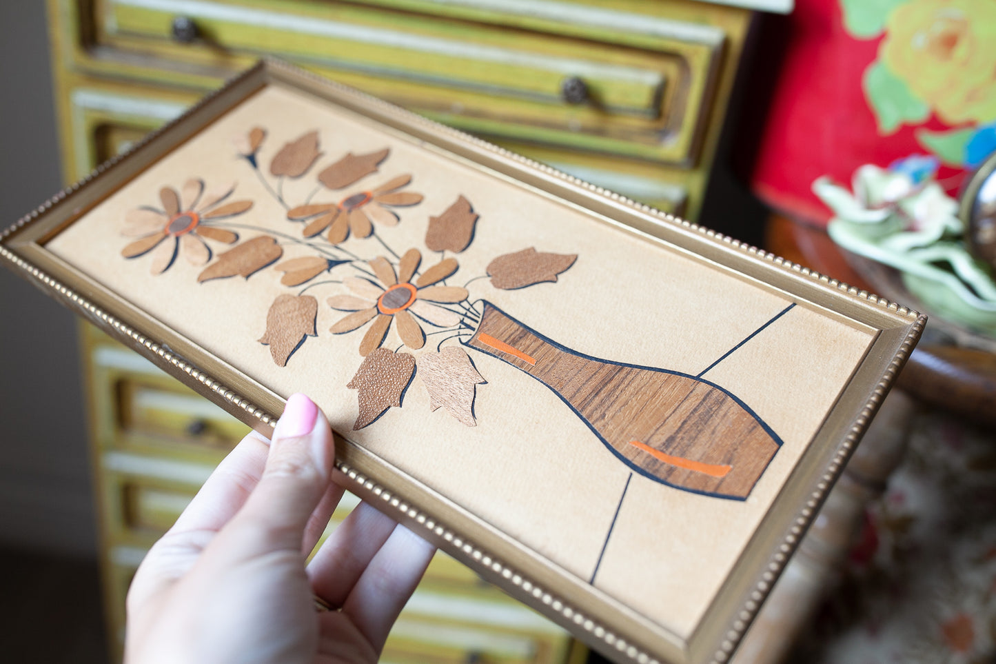 Vintage Floral Framed- Wood Floral