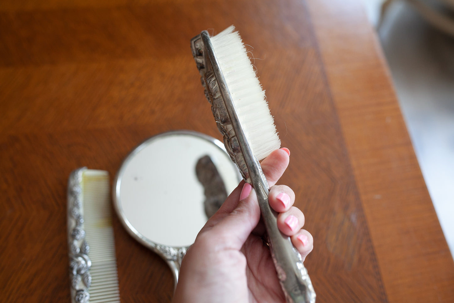 Vintage Mirror and Comb Set - Vanity Set - Silver hand mirror - Comb - Silver brush