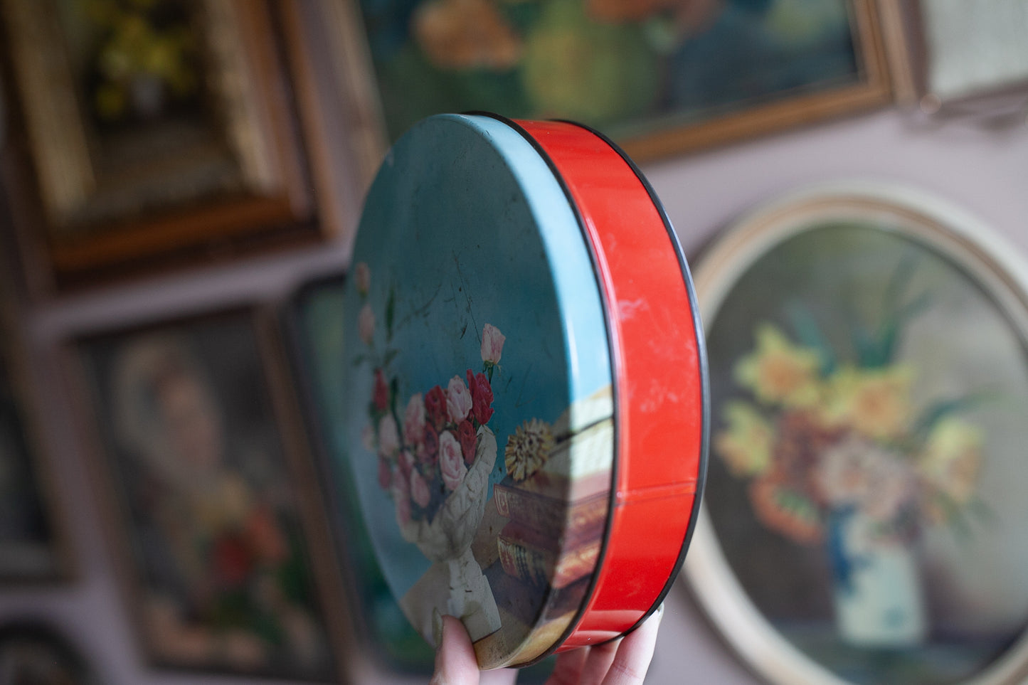Vintage Floral Tin - Flower Blue Tin - Vintage Tin - Candy Tin