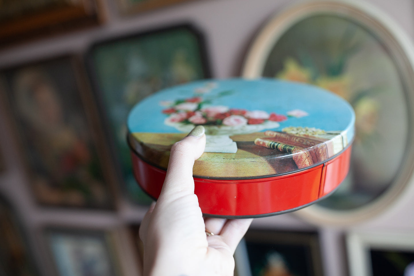 Vintage Floral Tin - Flower Blue Tin - Vintage Tin - Candy Tin