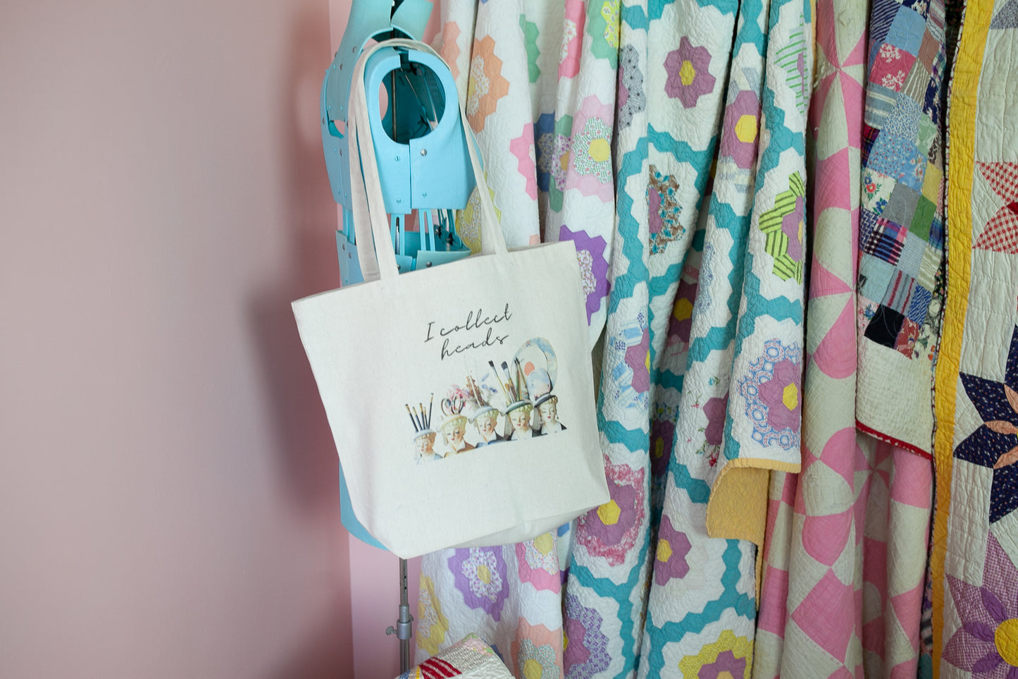 I collect Heads- Canvas Shopping Tote- Lady Head Vase Tote - Shopping Bag