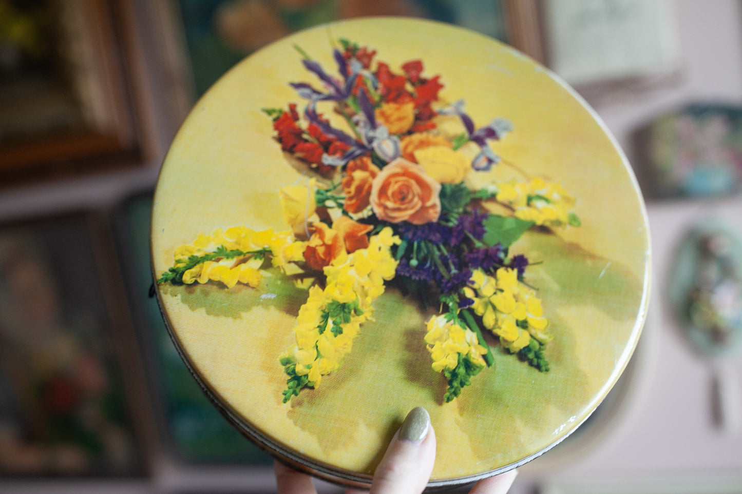 Vintage Floral Tin - Yellow Floral Tin - Vintage Tin - Candy Tin
