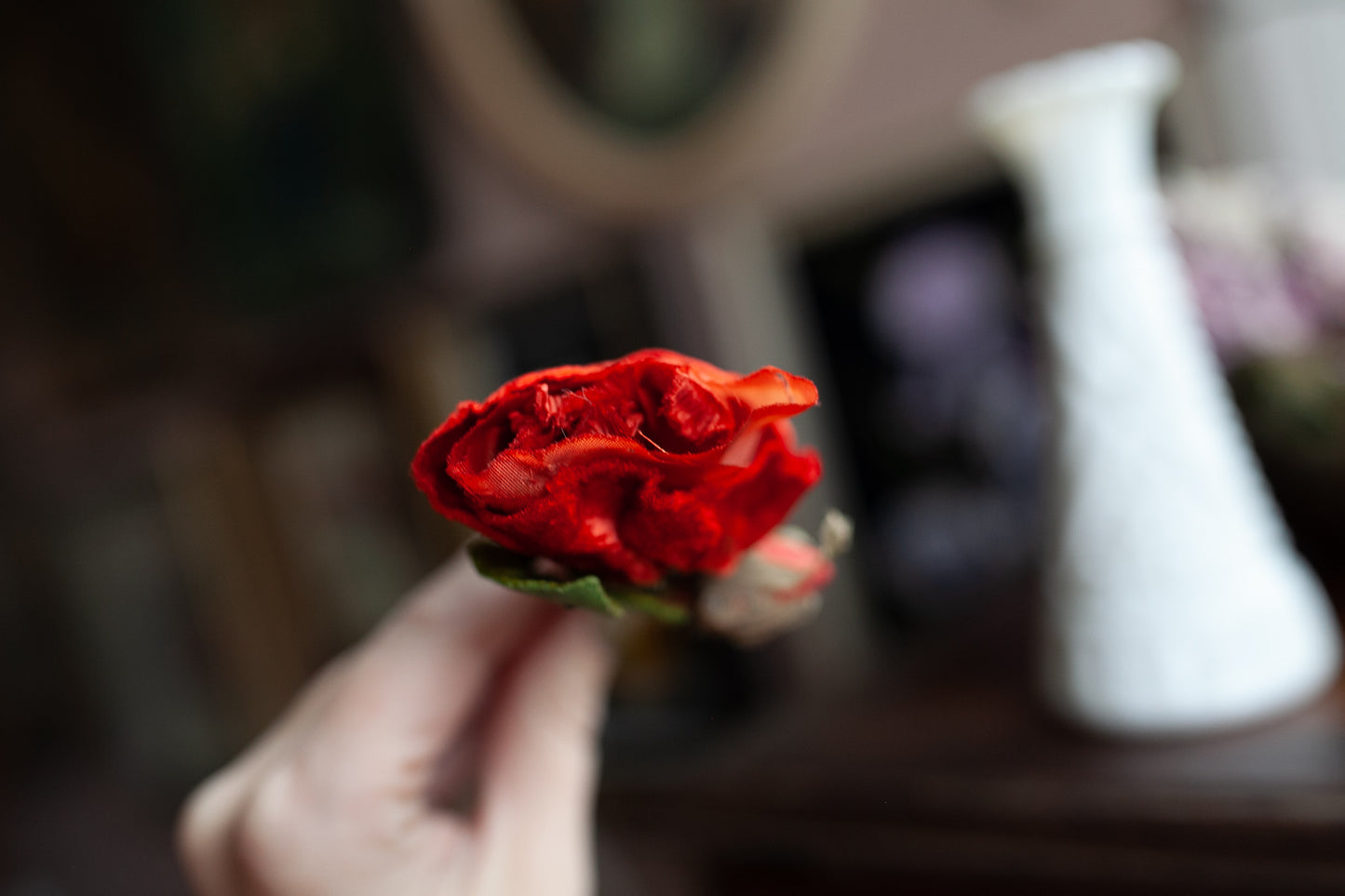 Vintage Rose and Milk Glass Vase
