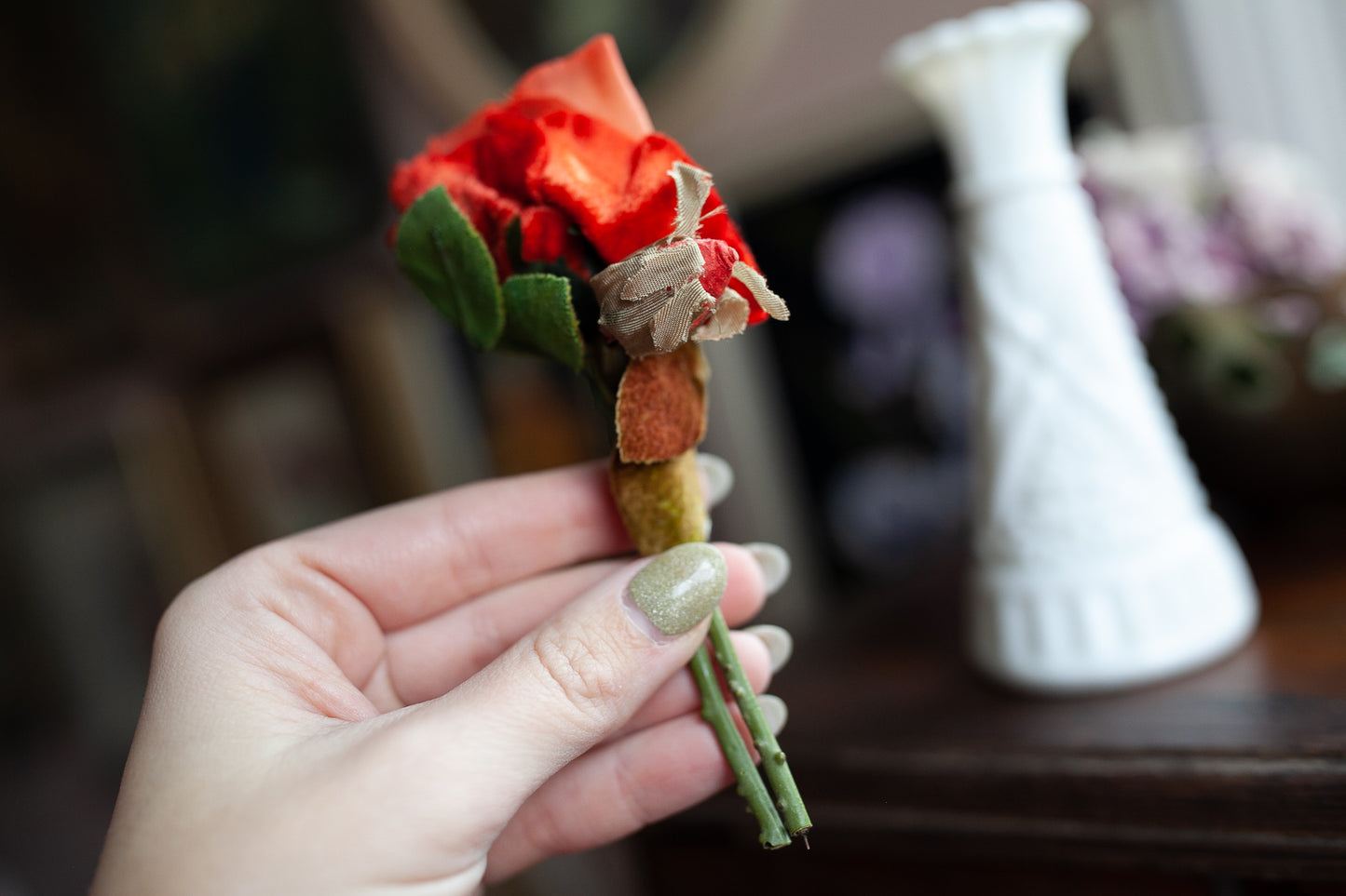 Vintage Rose and Milk Glass Vase