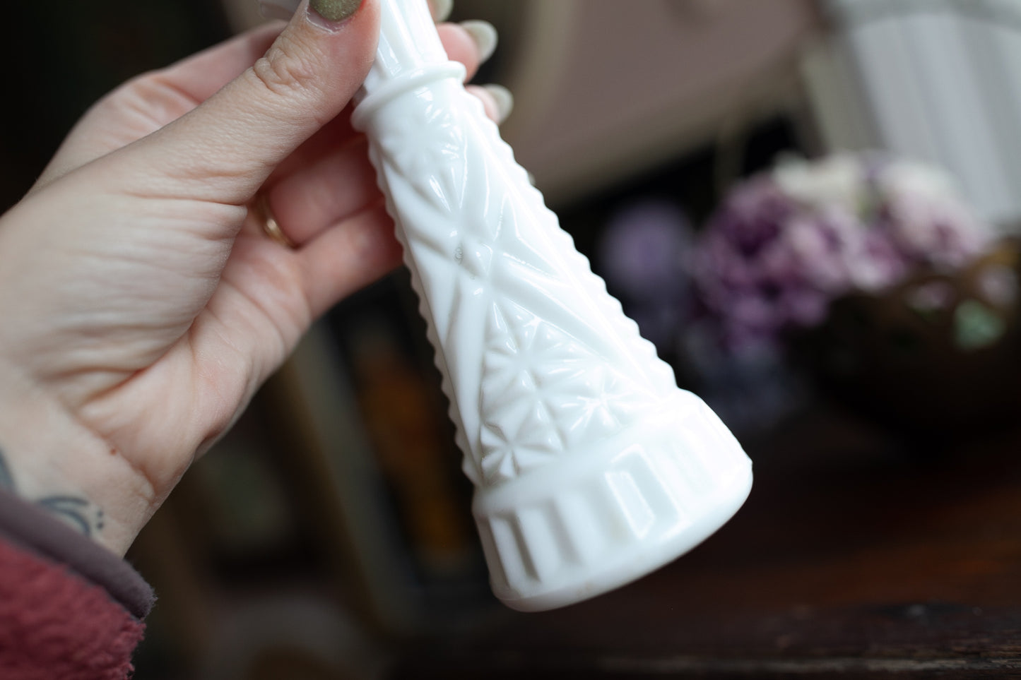 Vintage Rose and Milk Glass Vase