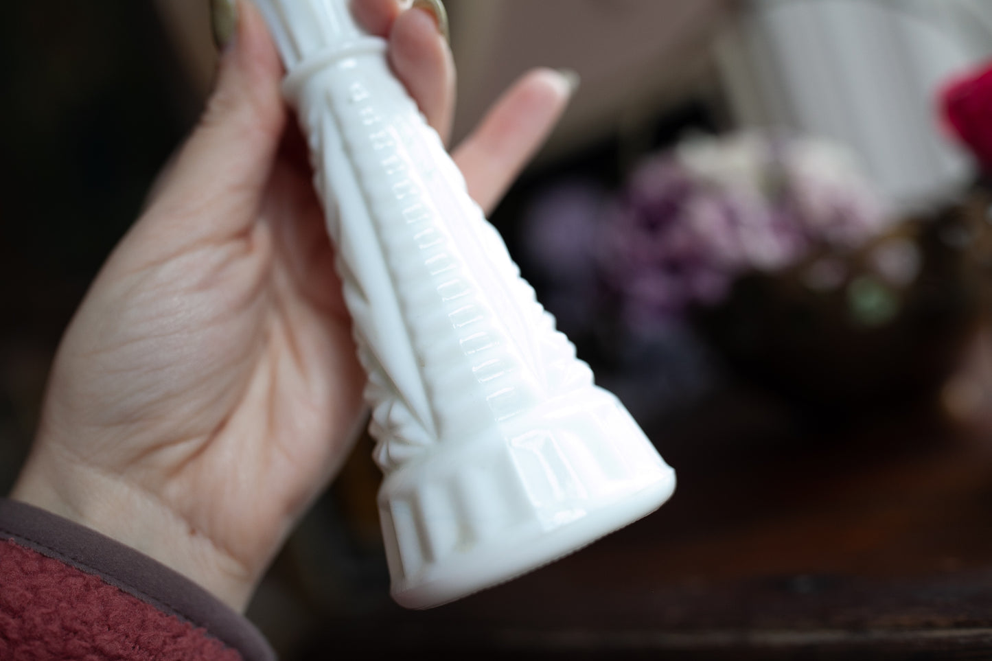 Vintage Rose and Milk Glass Vase