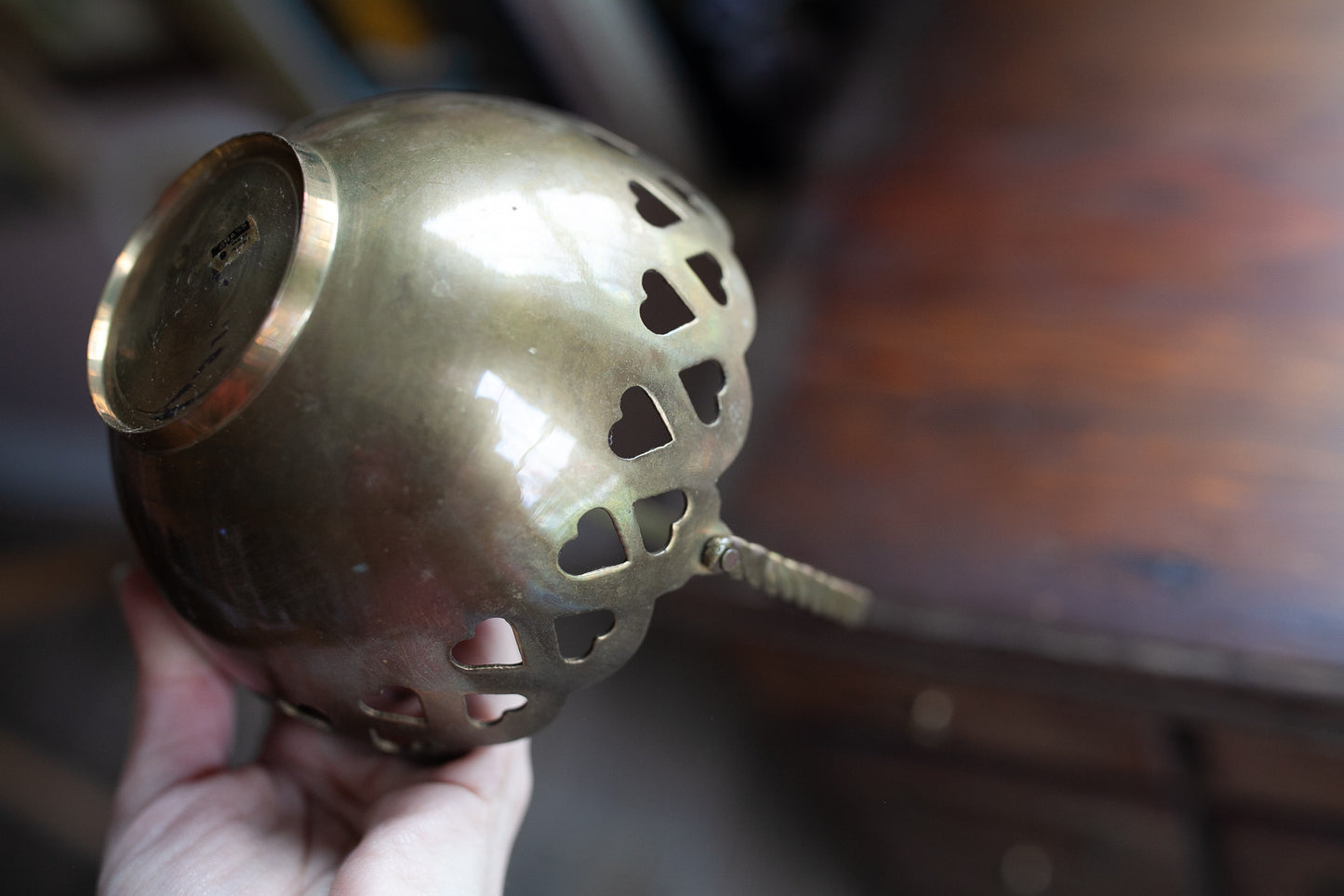 Heart Brass Basket- Purple flowers