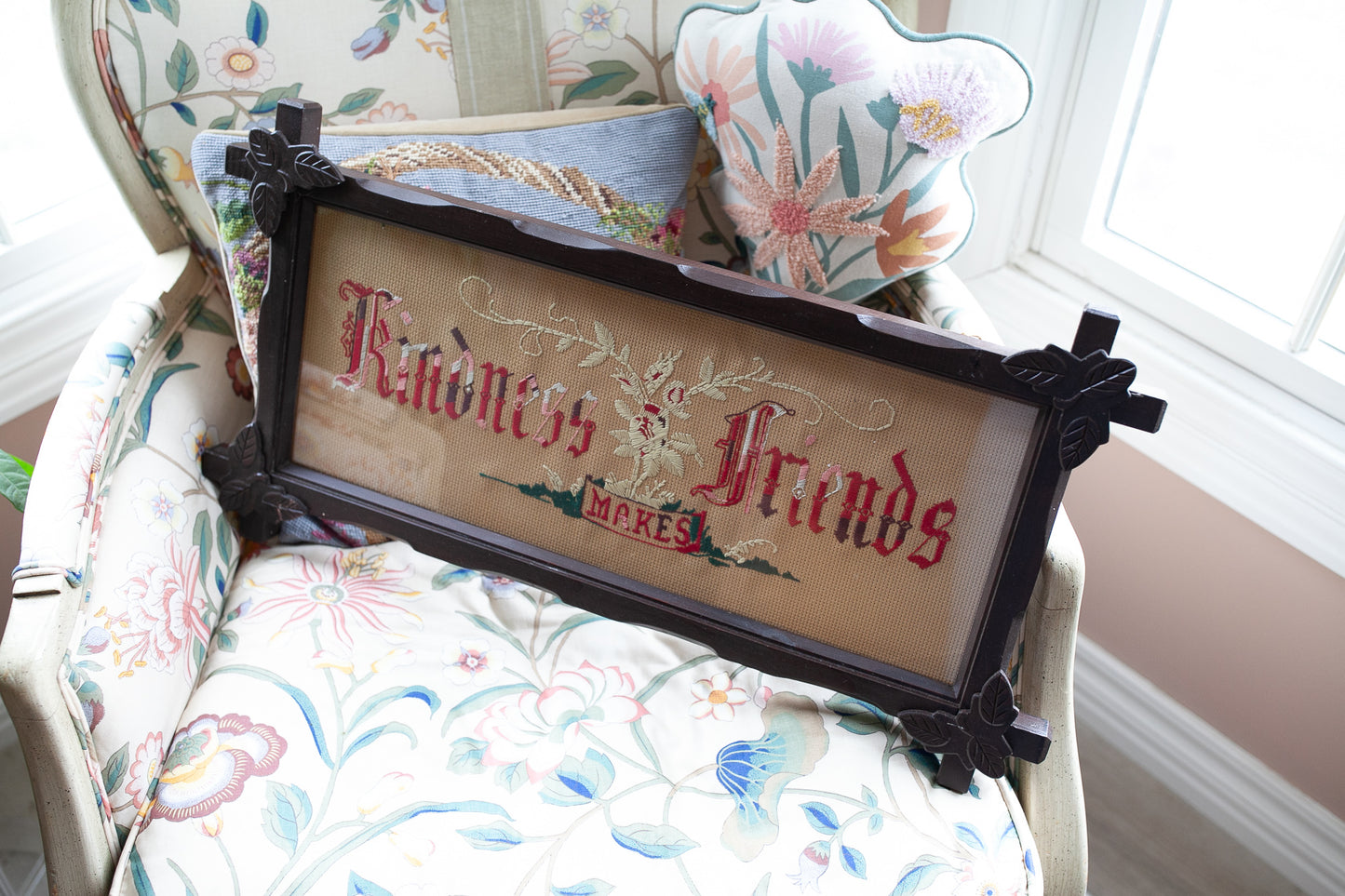 Vintage Framed Embroidery- Kindness Makes Friends