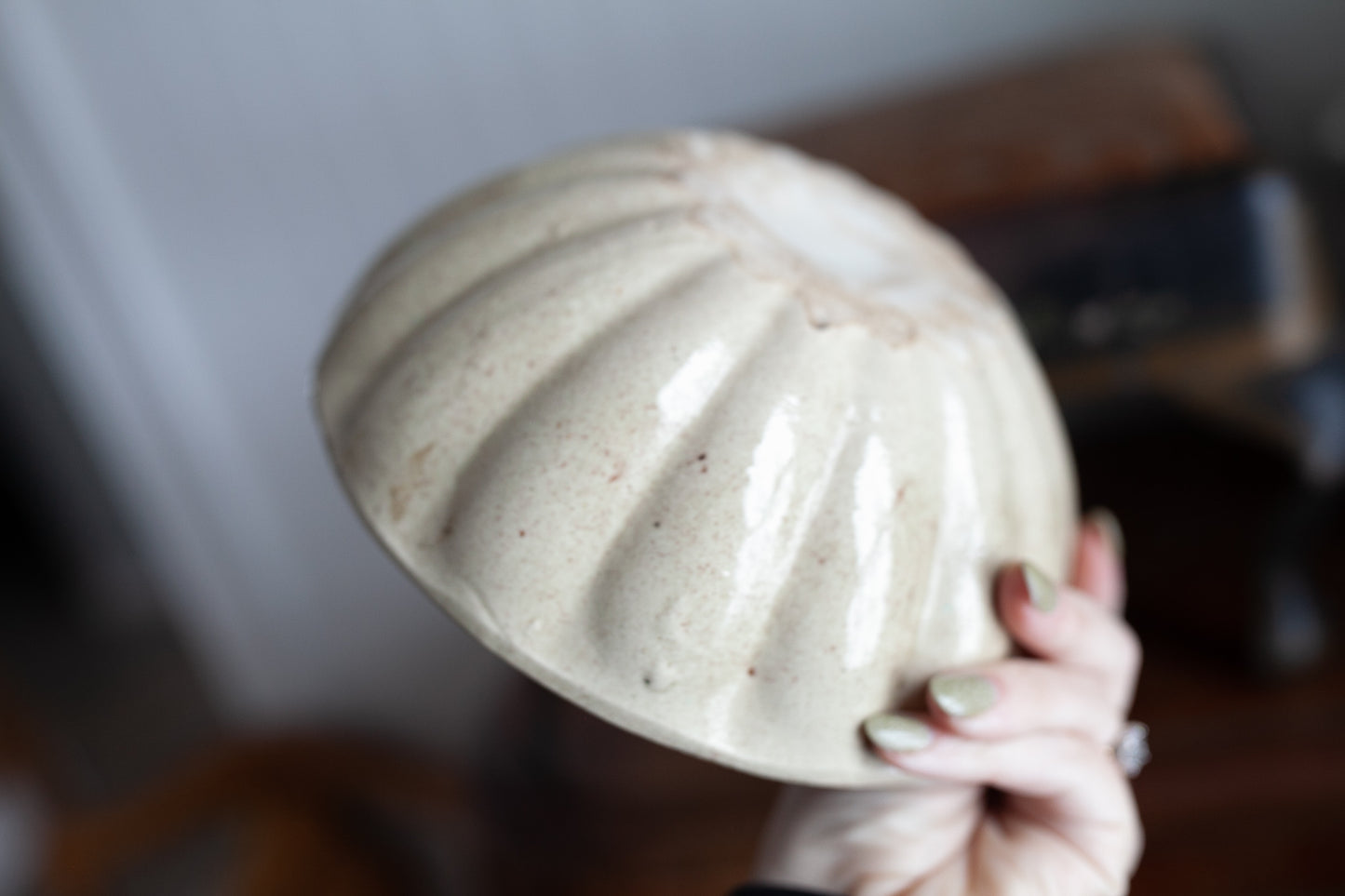 Antique Bowl- Cream Colored Bowl -Fluted Sides