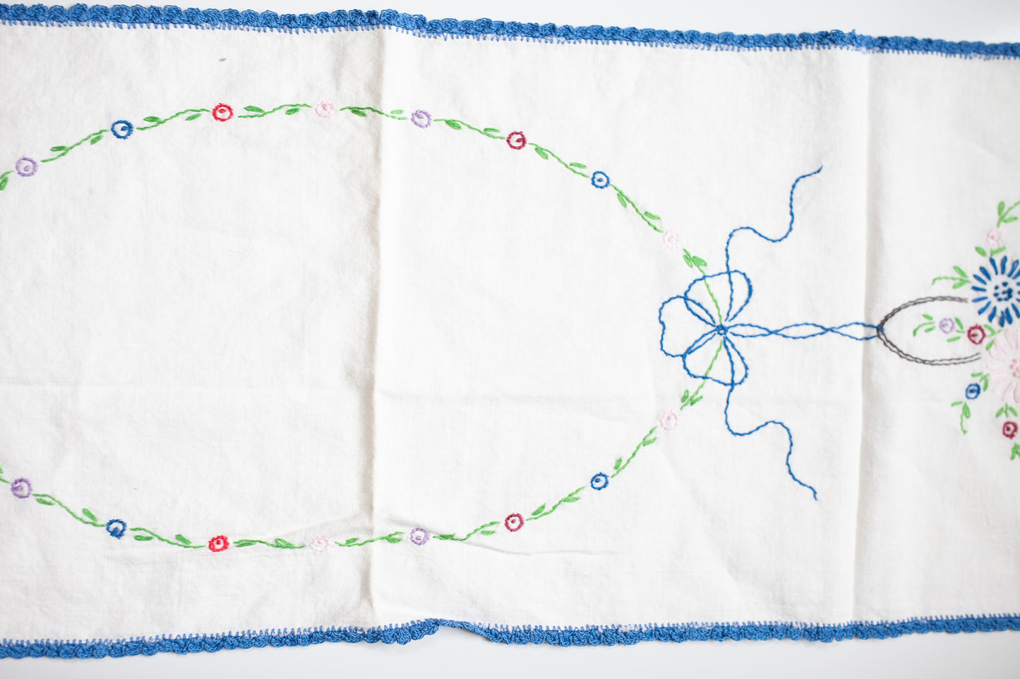 Vintage Emroidered Dresser Scarf- Embroidered Fabrics - Vintage Fabrics