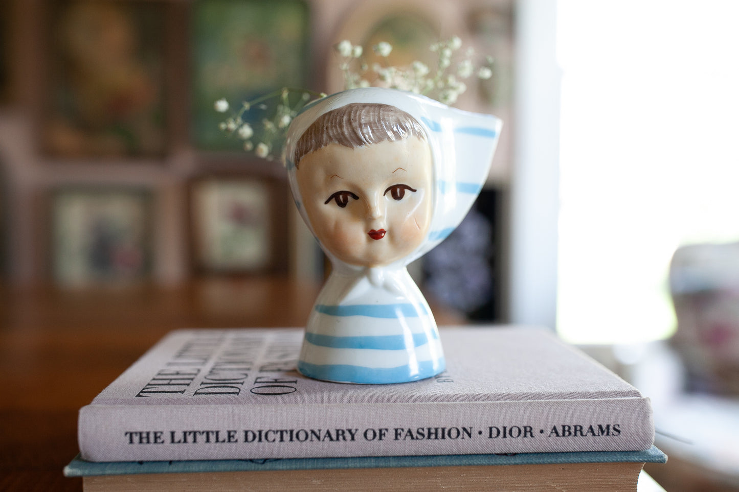 Vintage Lady Head Vase - Mini Head Vase- Made in Japan -Blue and White