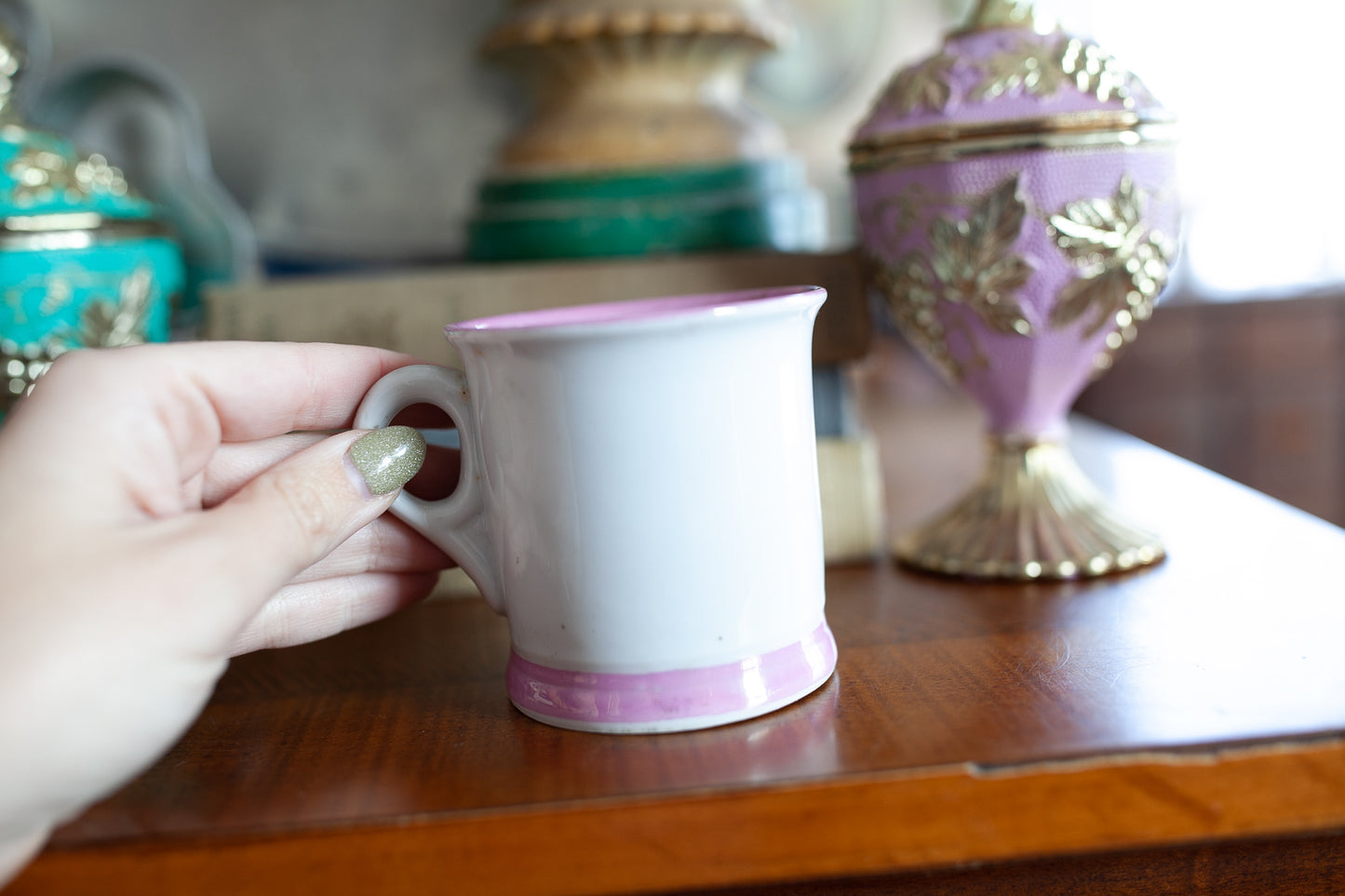 Antique German Cup - Think of Me - Pink and Gold