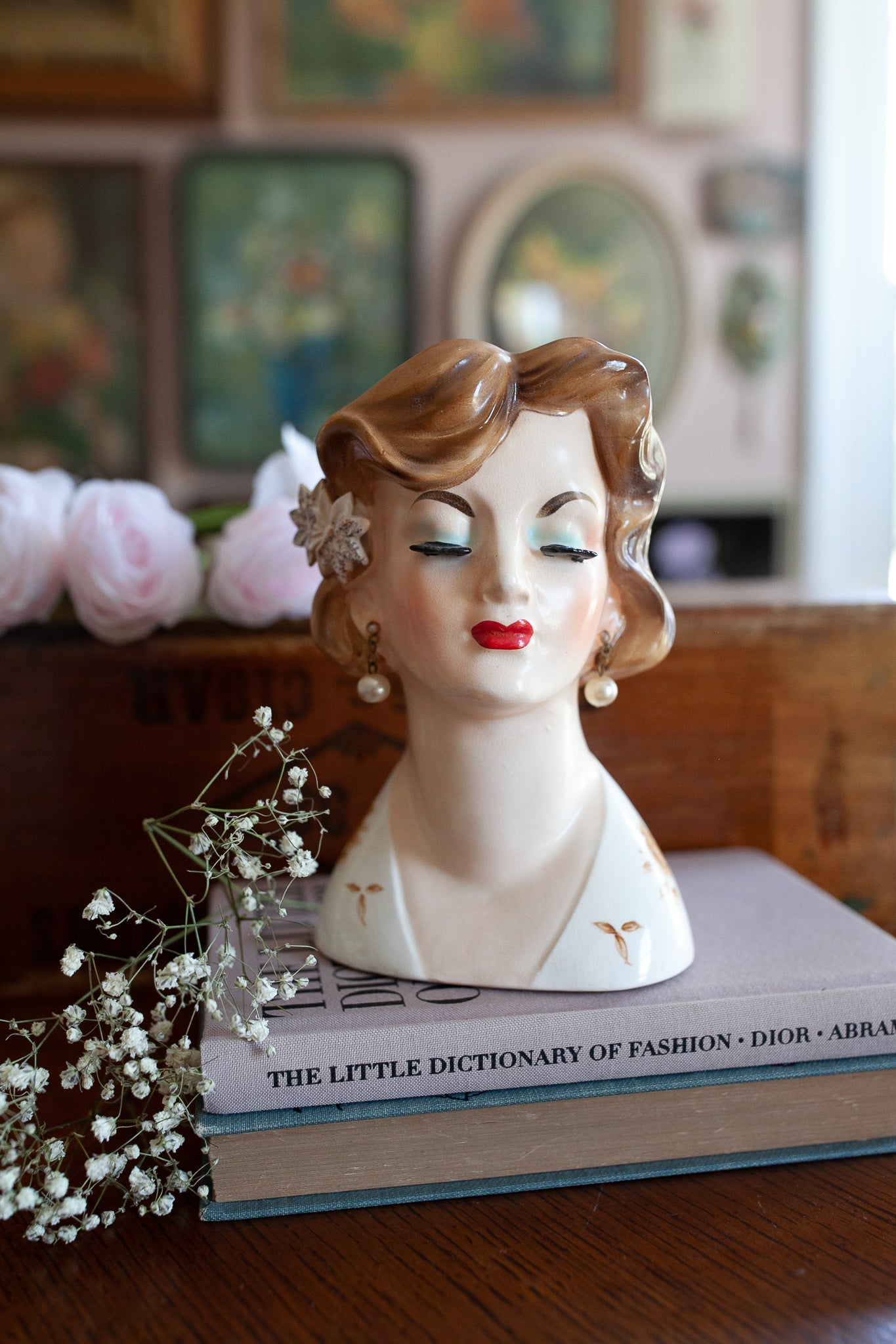 Vintage Lady Head Vase - Brunette Head Vase