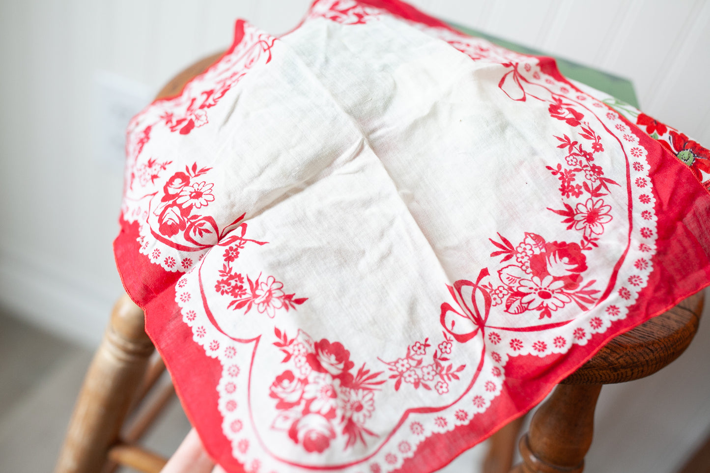 Vintage Hankies - 2 Red Hankies -Floral - Red Flowers