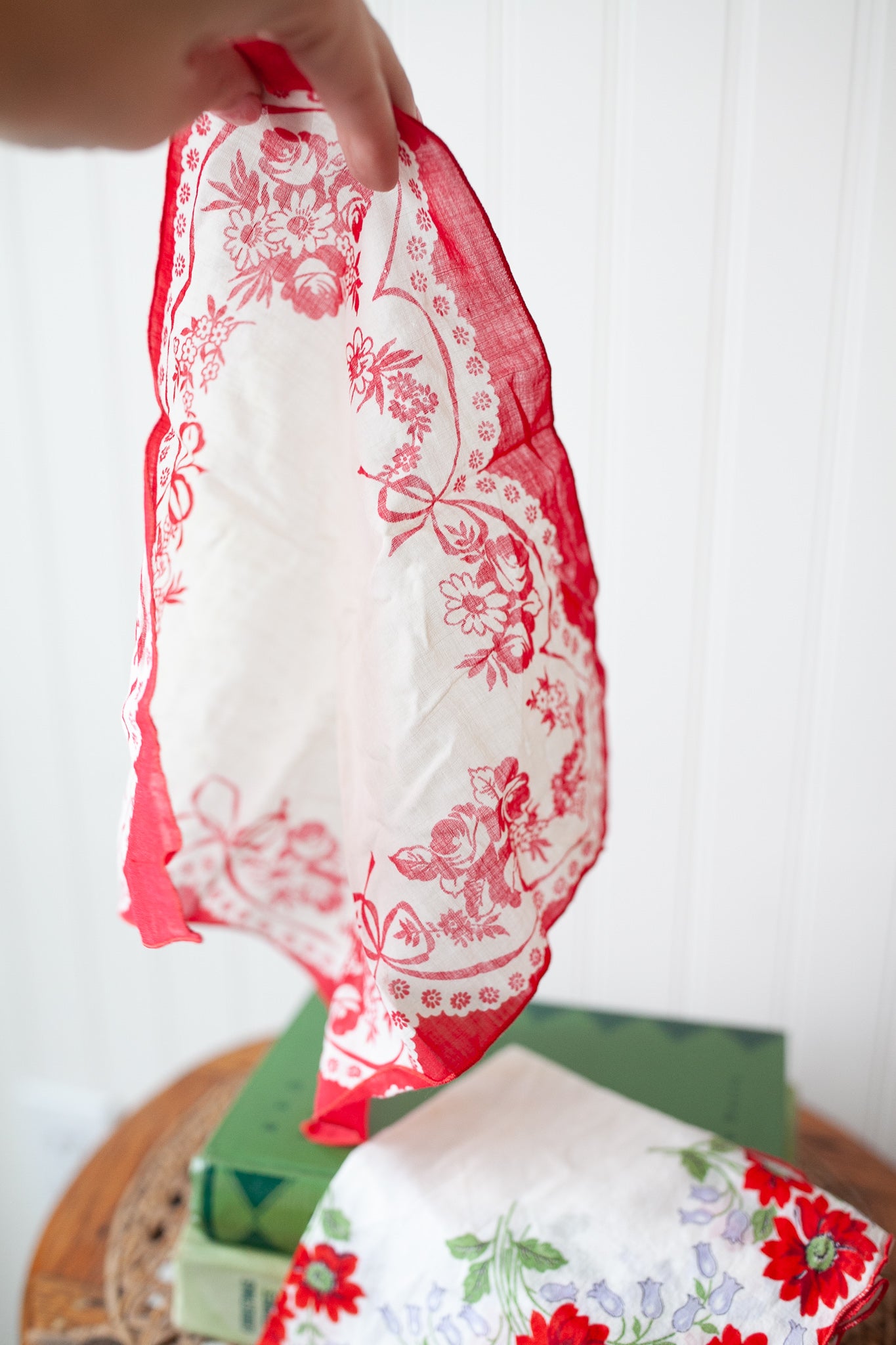 Vintage Hankies - 2 Red Hankies -Floral - Red Flowers