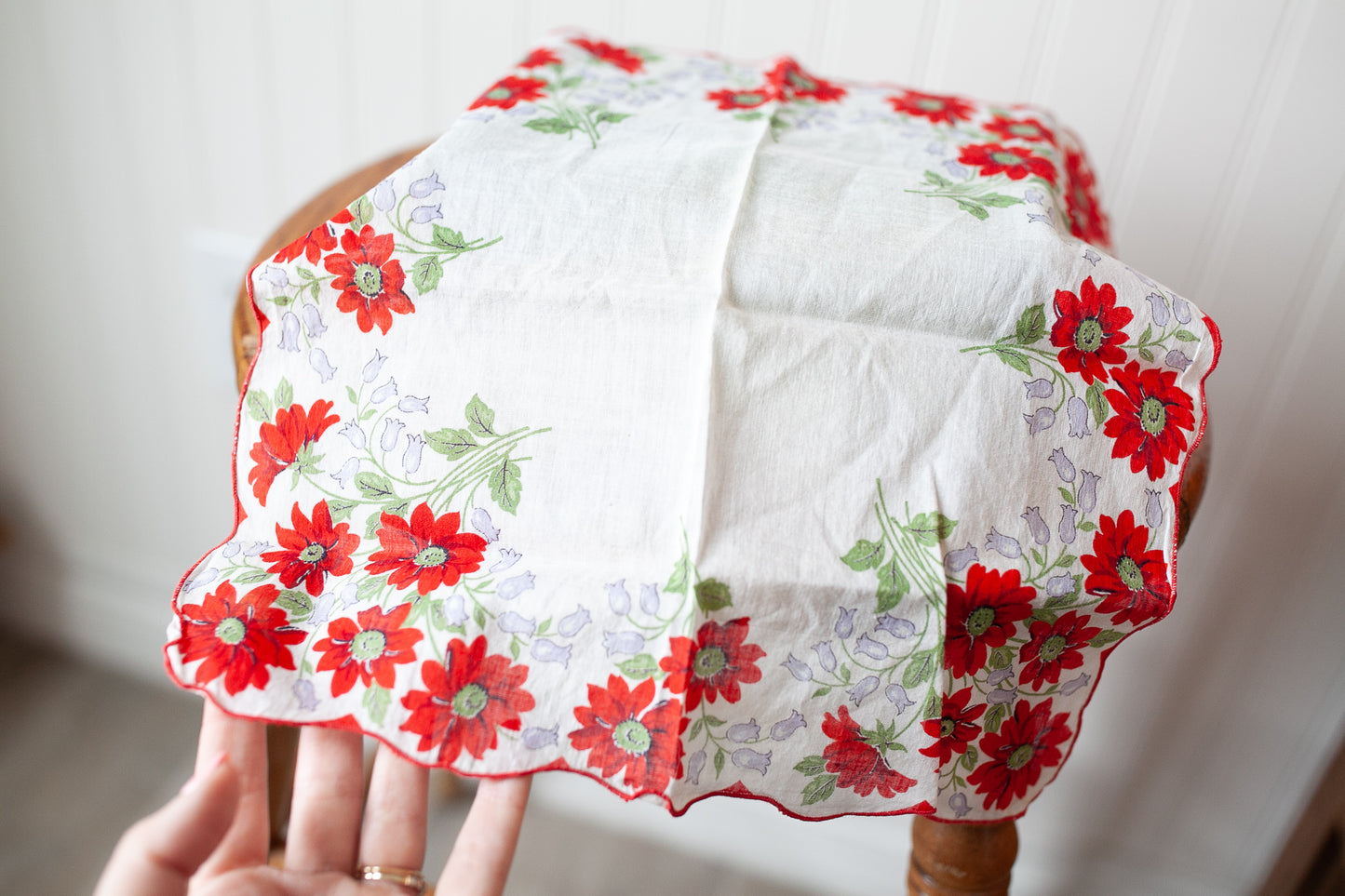 Vintage Hankies - 2 Red Hankies -Floral - Red Flowers